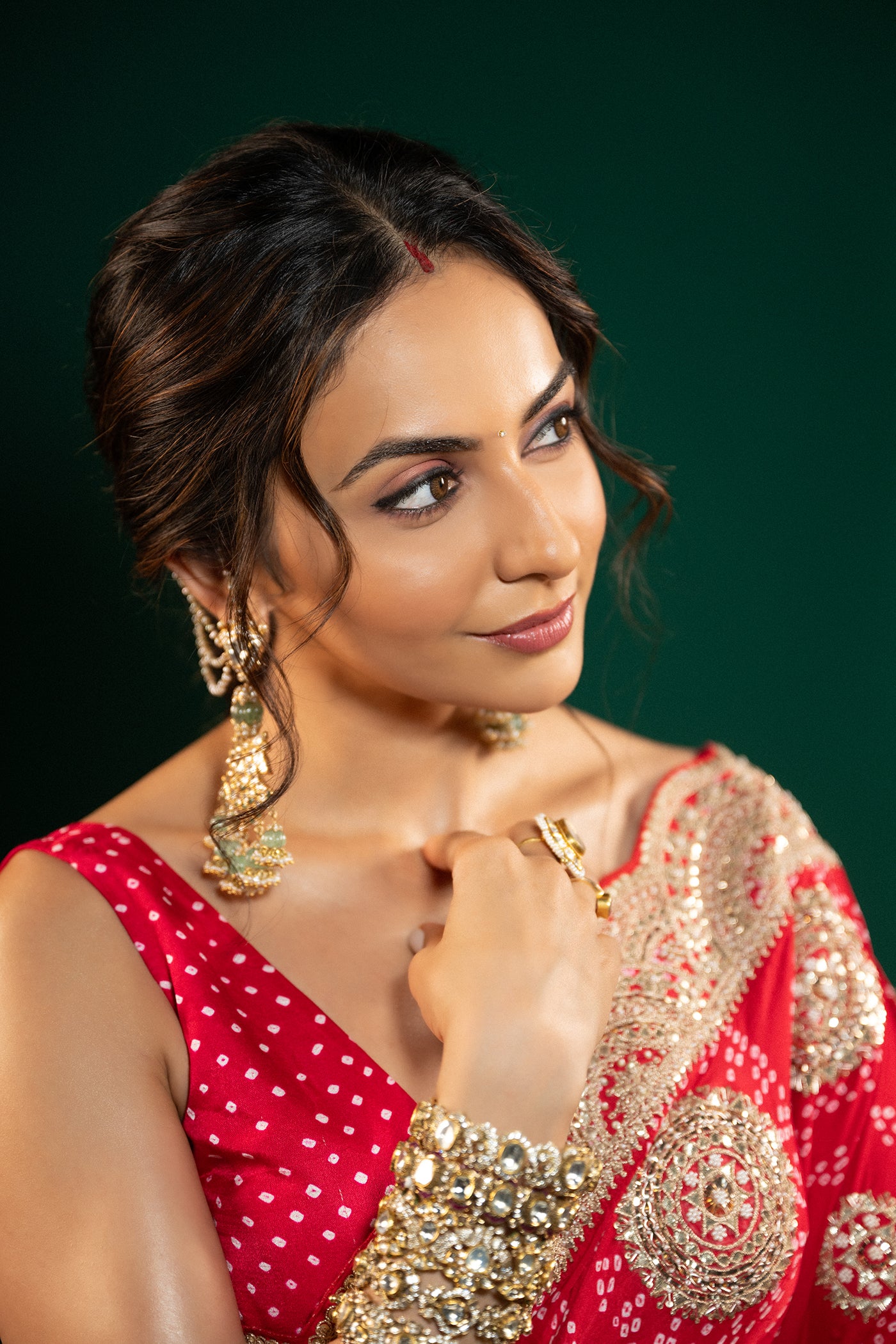 RED GAJJI SILK BANDHANI SAREE SET