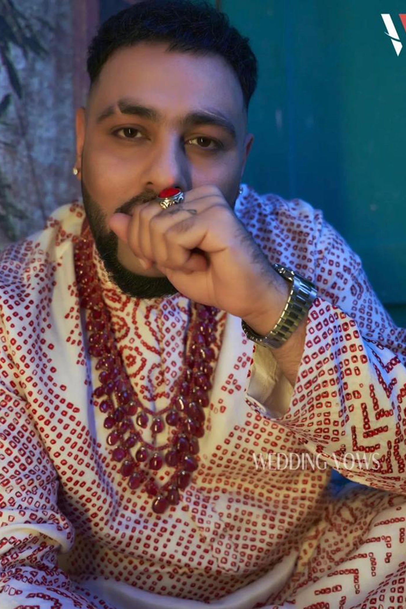 Ivory and Red Bandhni Kurta Set with Matching Stole