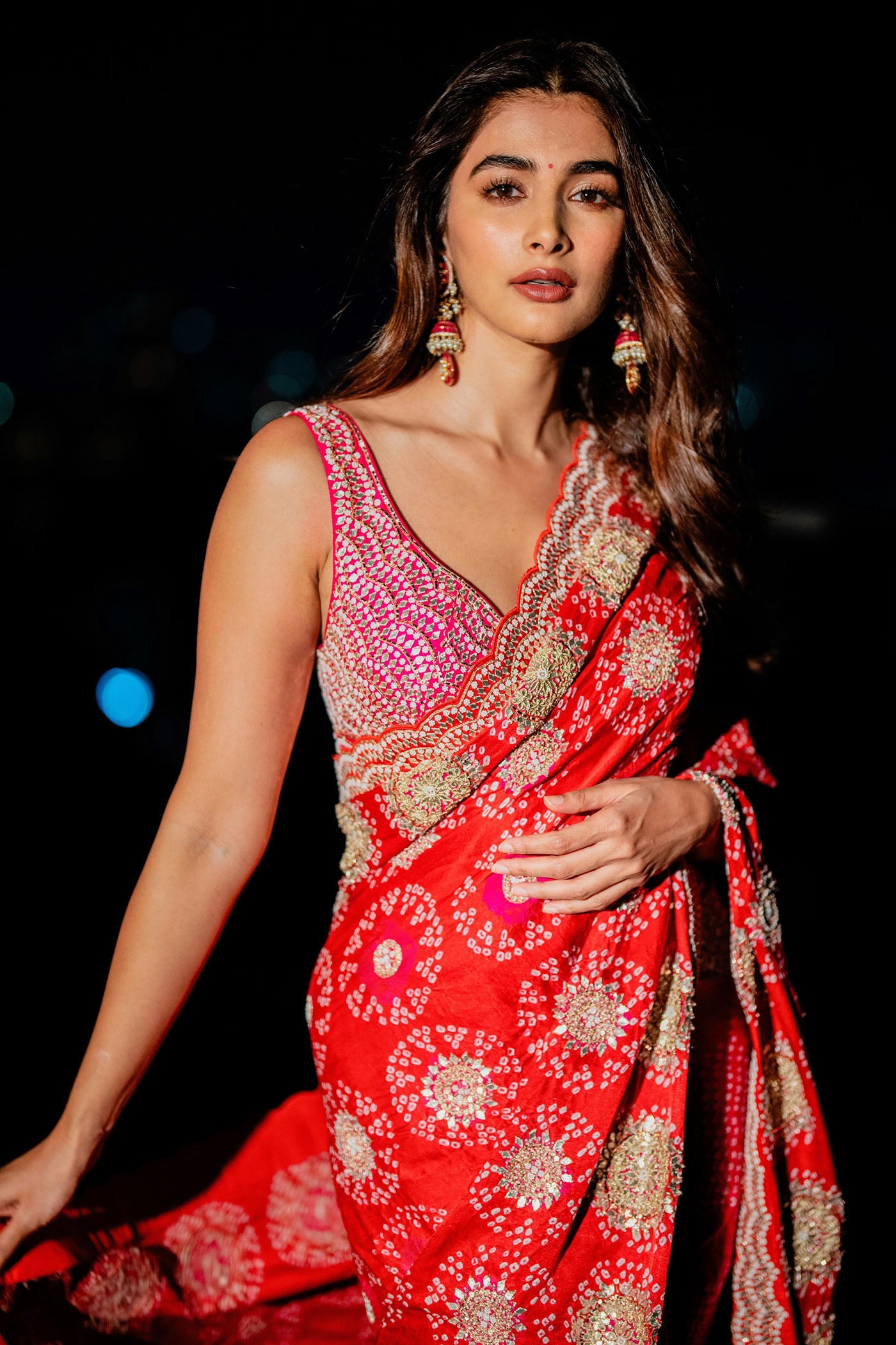 Red Pink Bandhani Saree Set