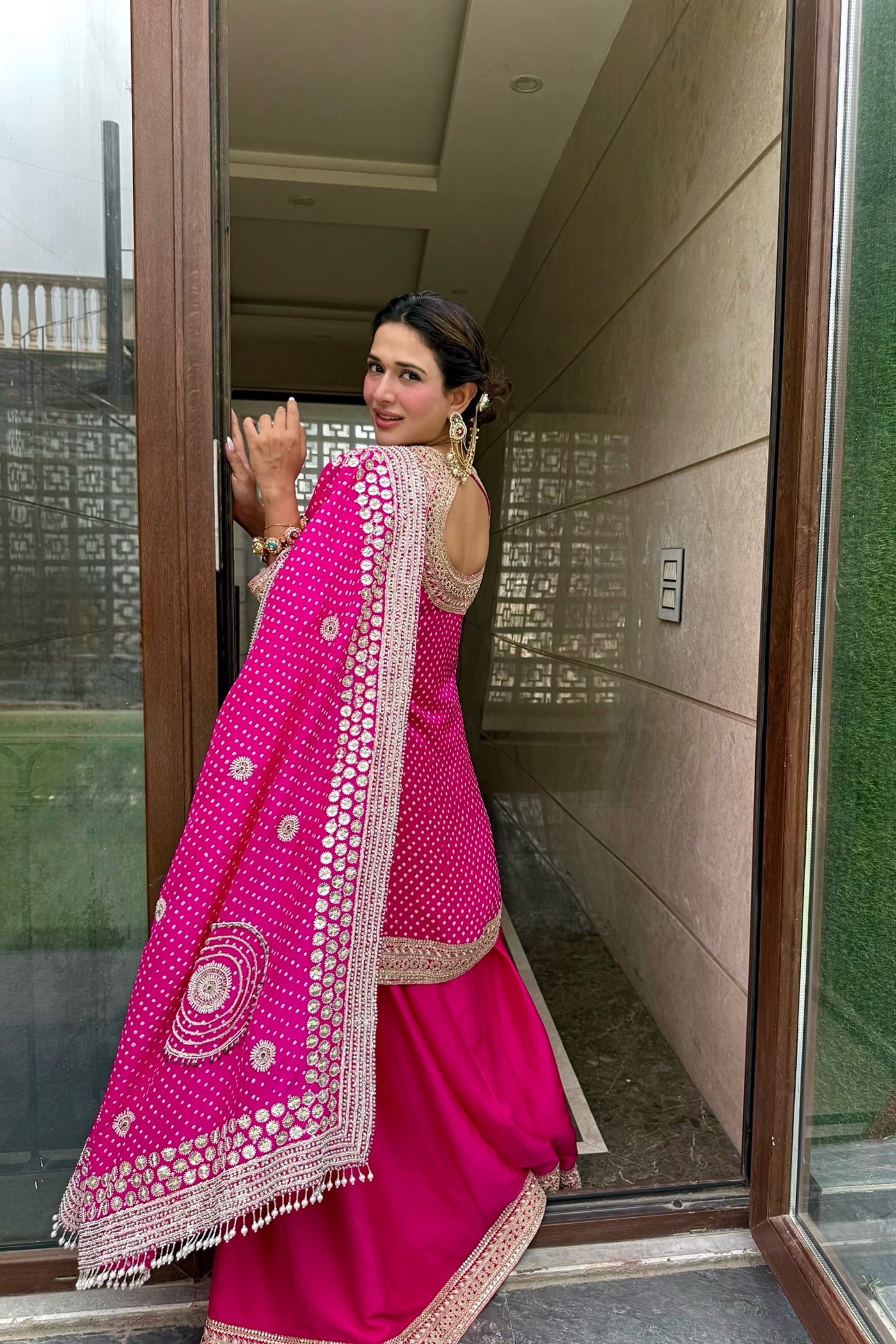 Aahana IN Rani Pink Bandhani Kurta Set