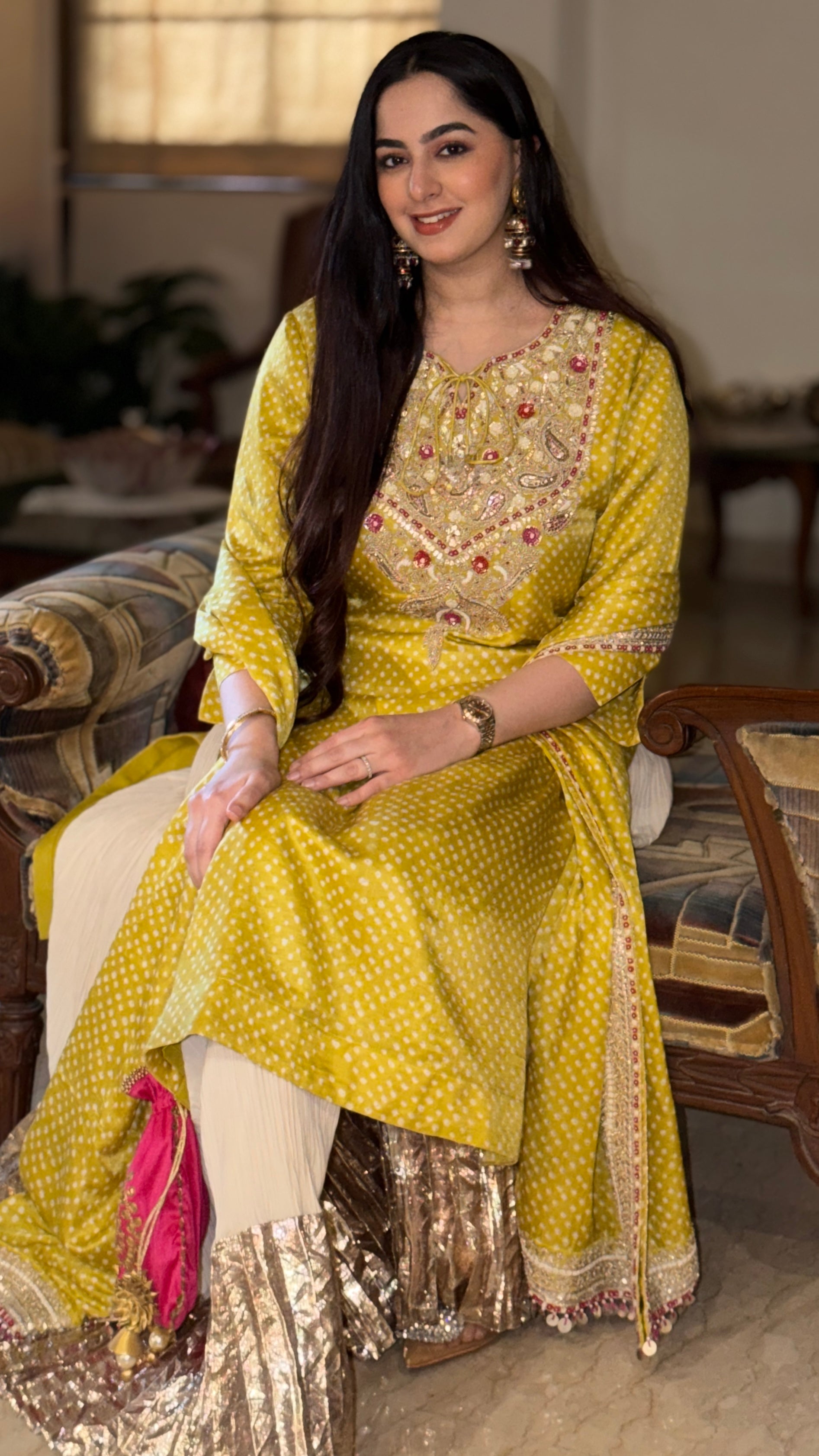 JASNOOR  In Sunlit Bandhani Kurta Sharara Set