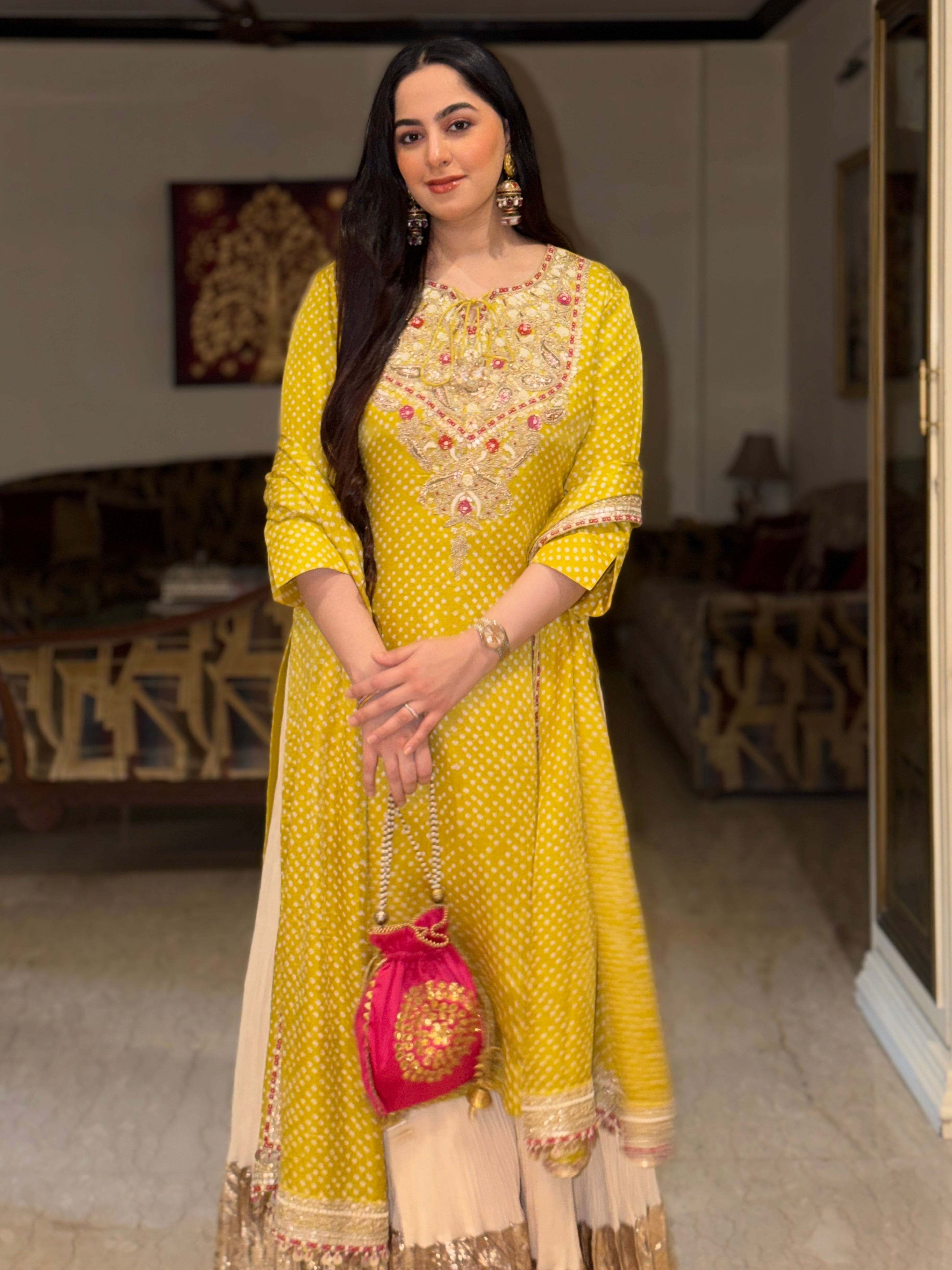 JASNOOR  In Sunlit Bandhani Kurta Sharara Set
