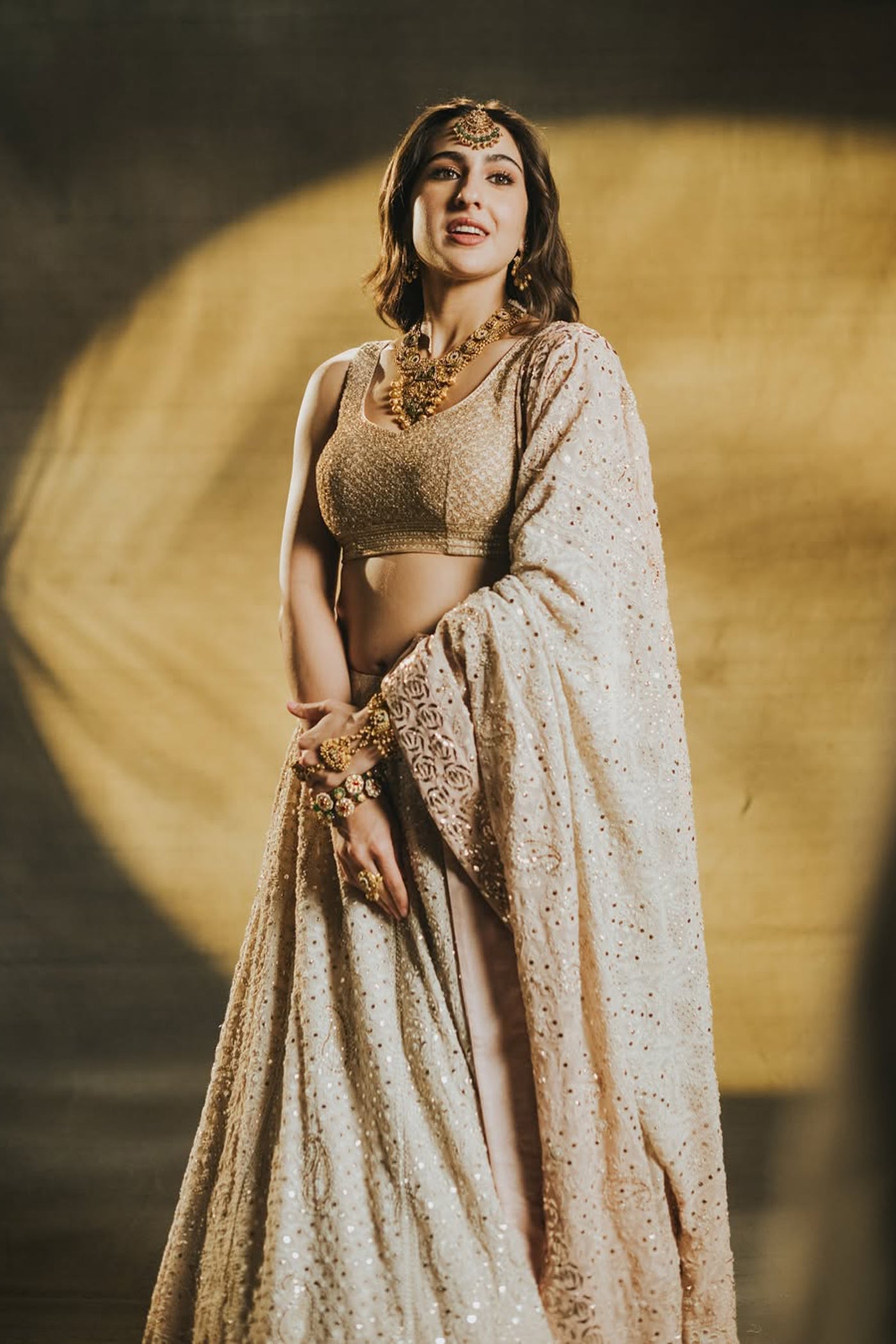 IVORY GEORGETTE CHIKANKARI LEHENGA SET