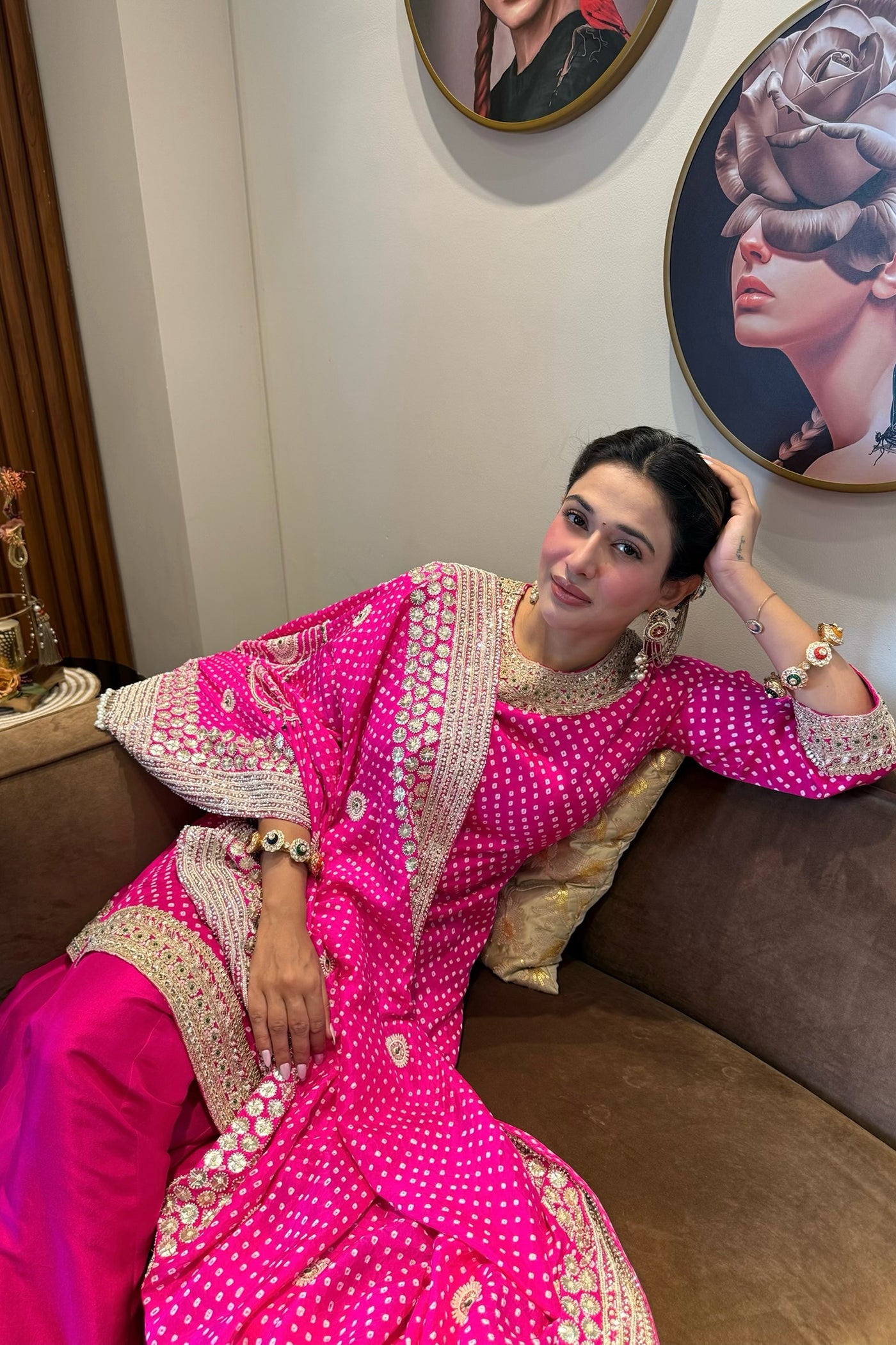 Aahana IN Rani Pink Bandhani Kurta Set