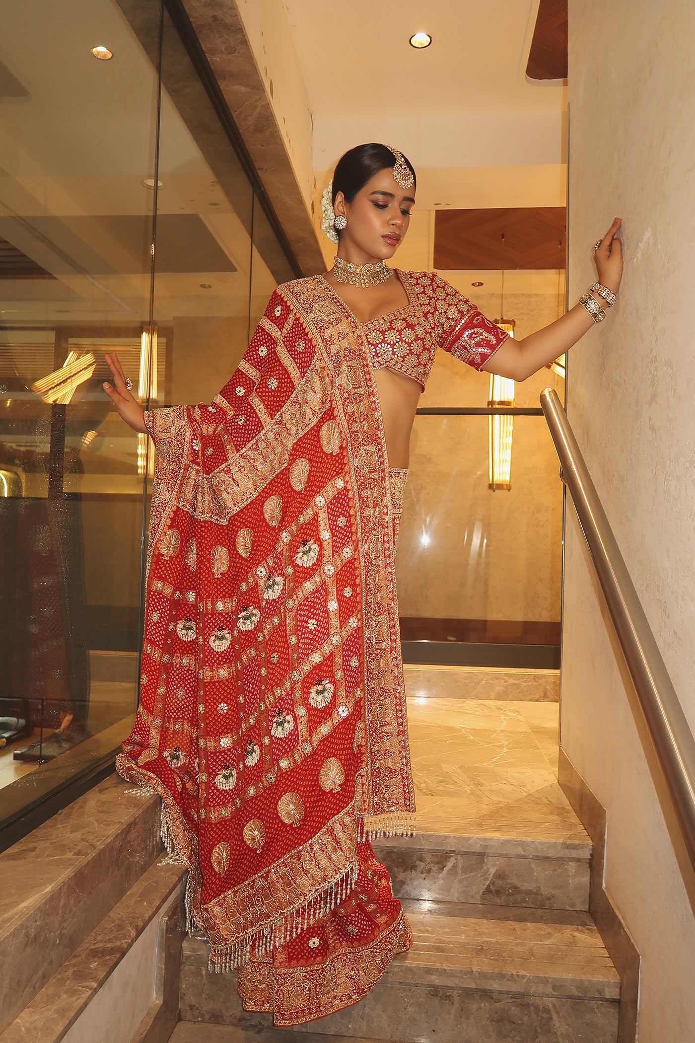 RIYA BHANSALI IN RED GHARCHOLA SAREE SET