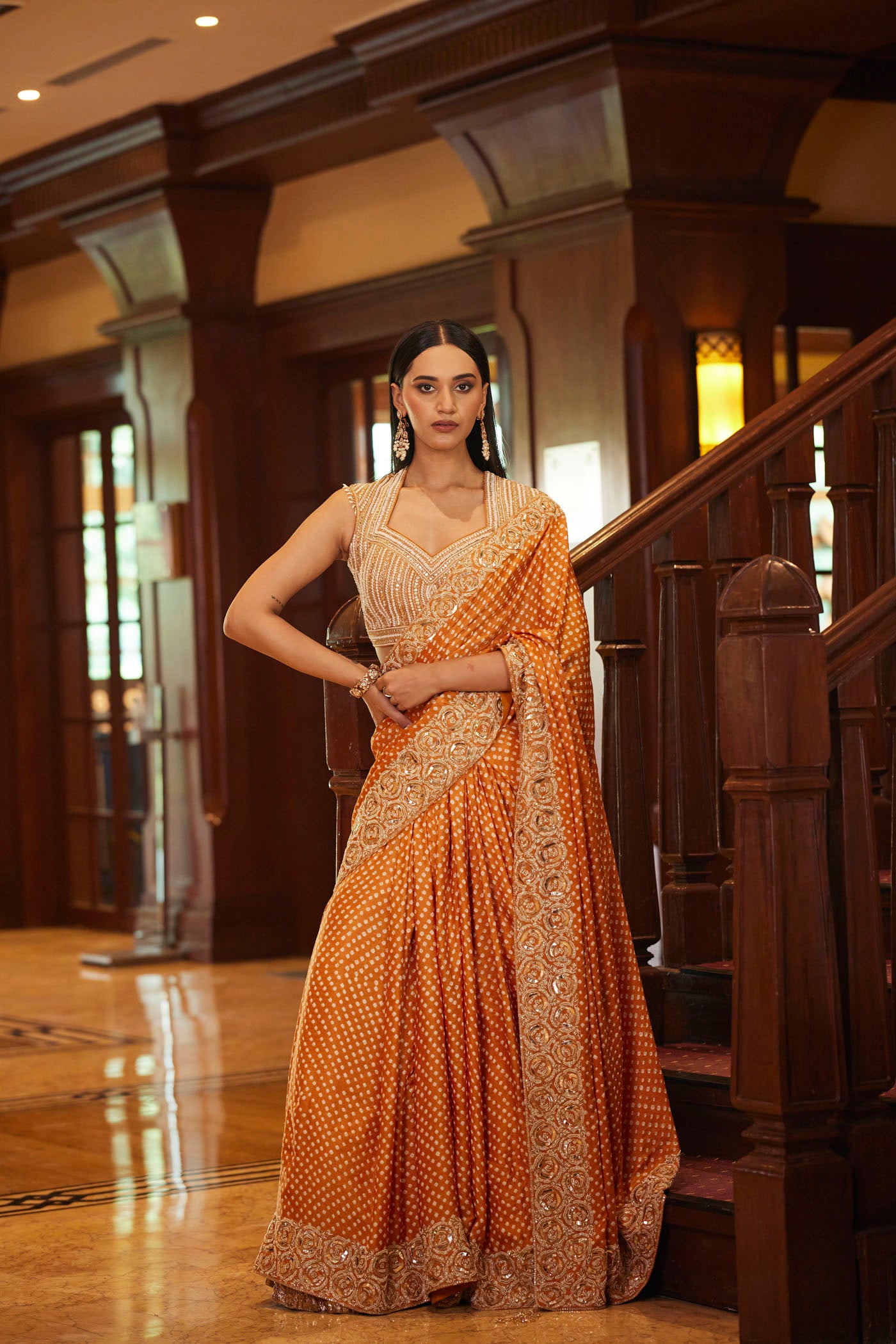 Orange Bandhani Saree set