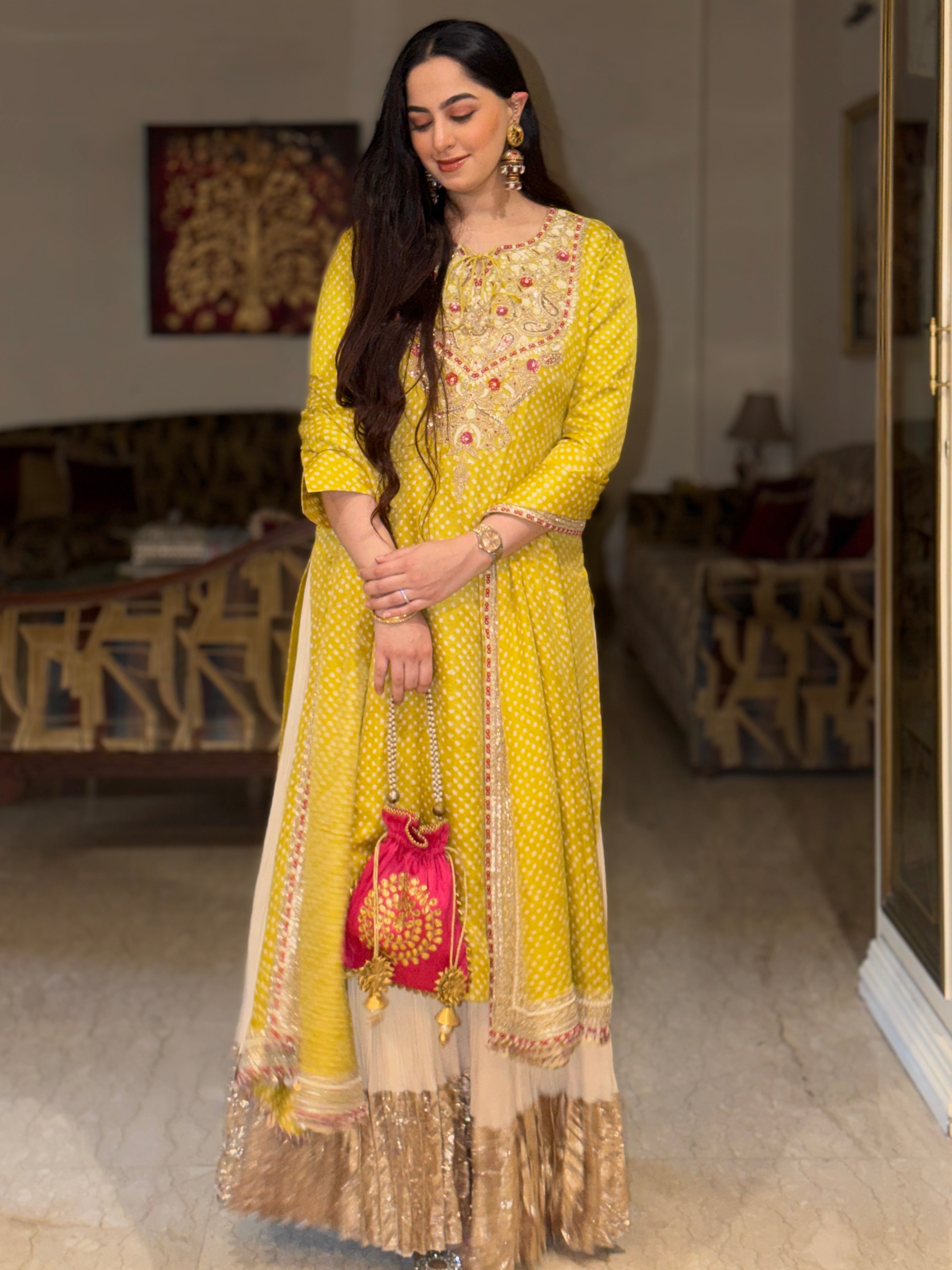 JASNOOR  In Sunlit Bandhani Kurta Sharara Set