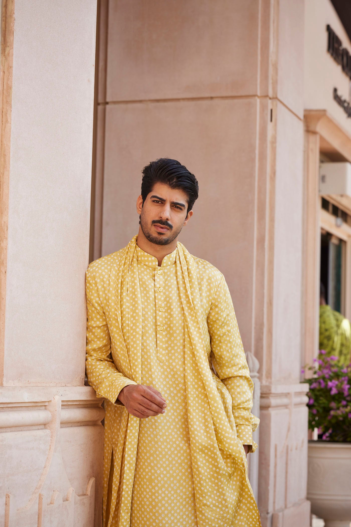 YELLOW DOT BANDHANI GAJJI SILK KURTA SET