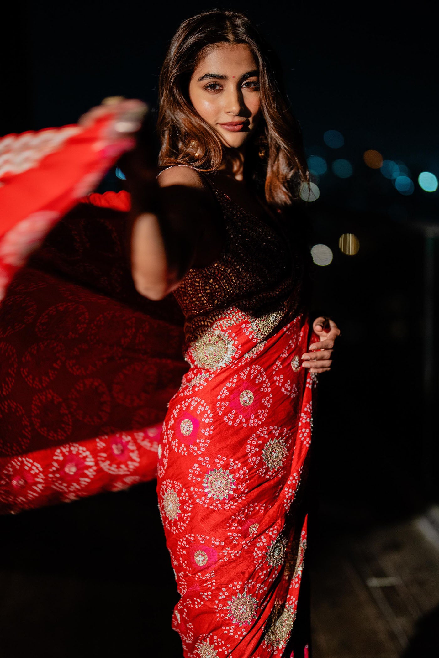 Red Pink Bandhani Saree Set