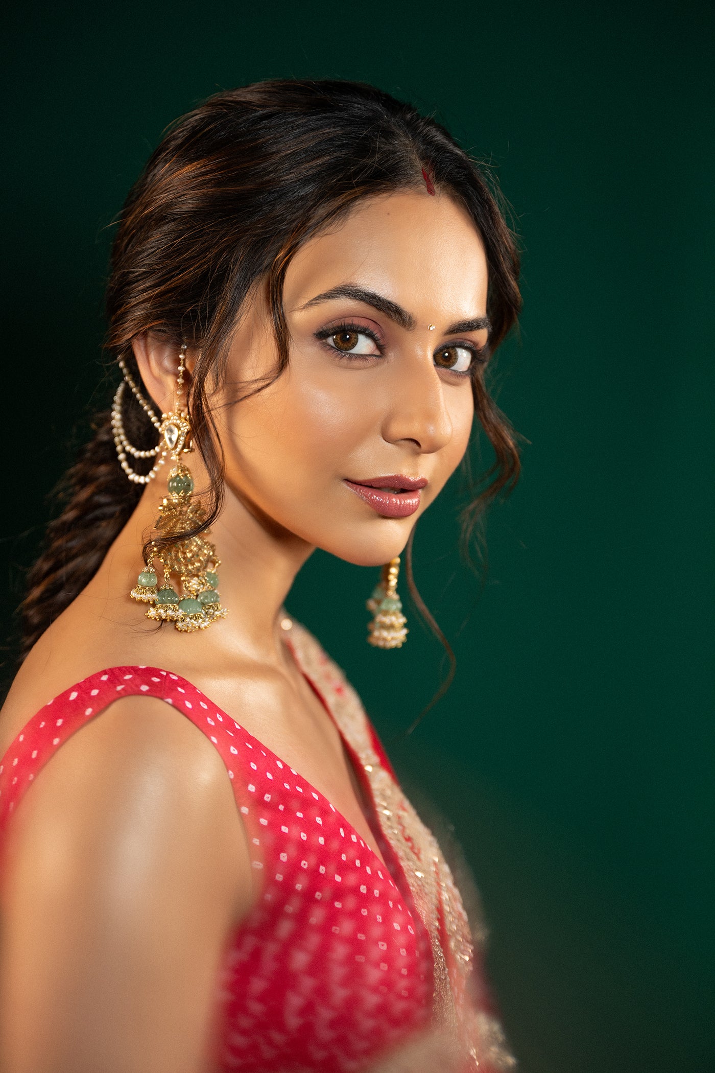 RED GAJJI SILK BANDHANI SAREE SET