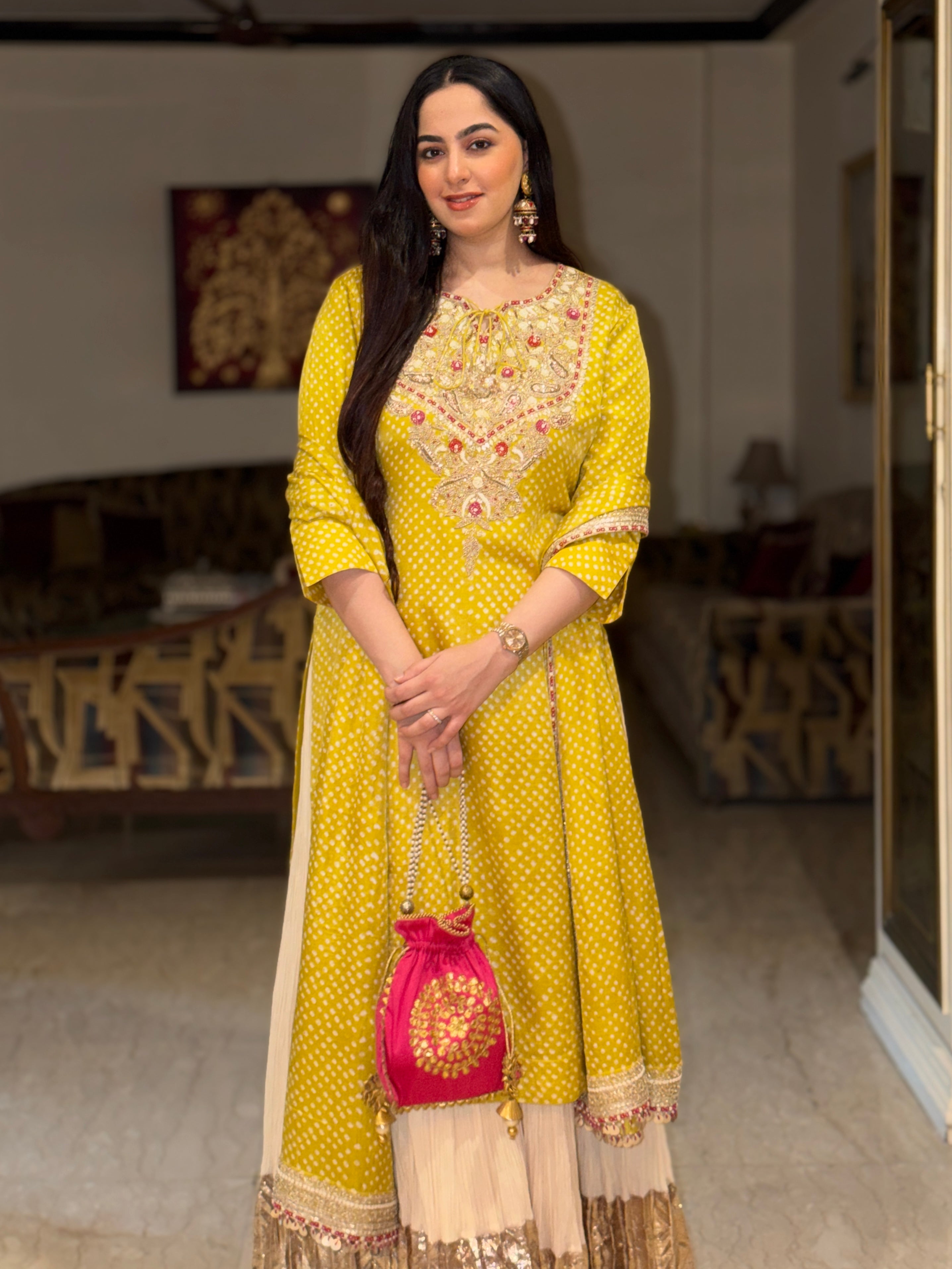 JASNOOR  In Sunlit Bandhani Kurta Sharara Set