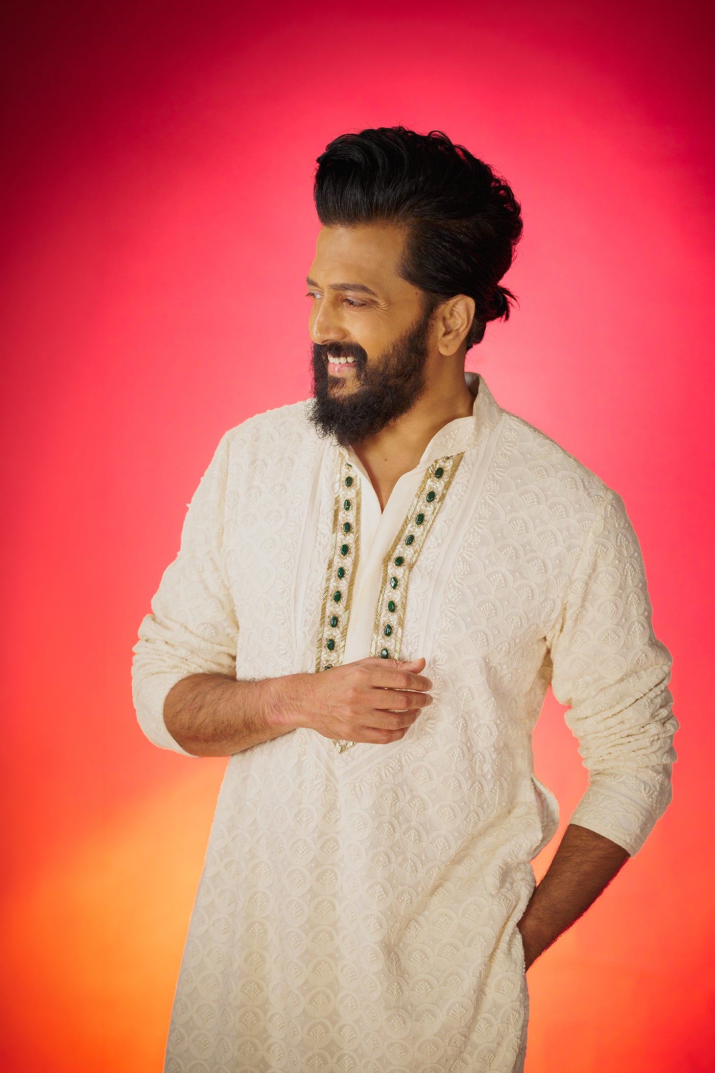 RITESH DESHMUKH In Ivory Chikankari kurta set