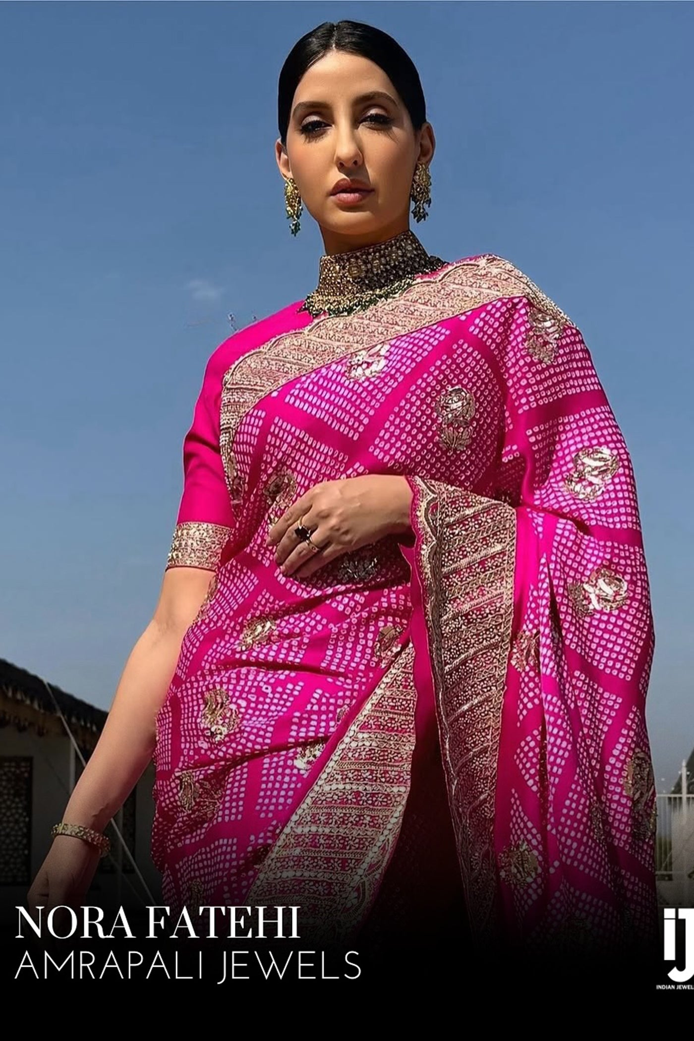 FUSCHIA PINK GAJJI SILK BANDHANI SAREE SET