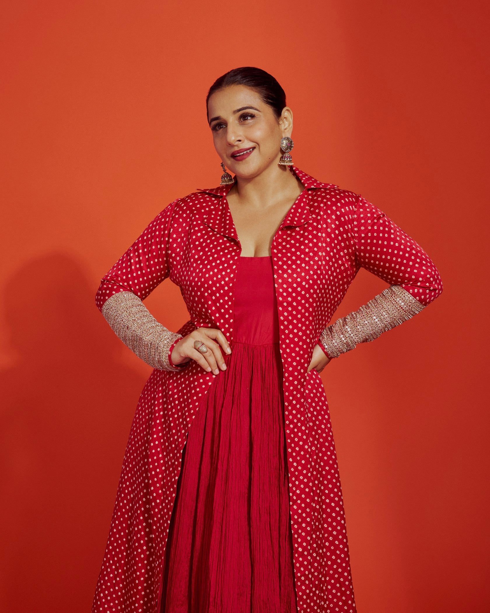 Red Crush inner with bandhni jacket set