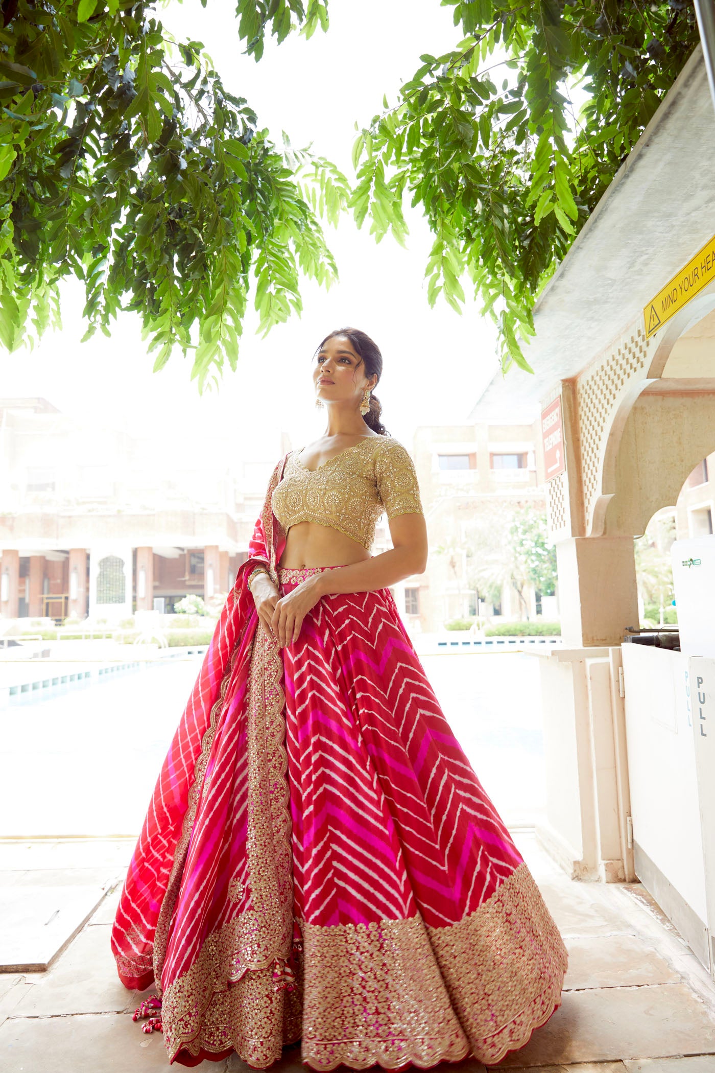 RED-PINK LEHERIYA LEHENGA SET