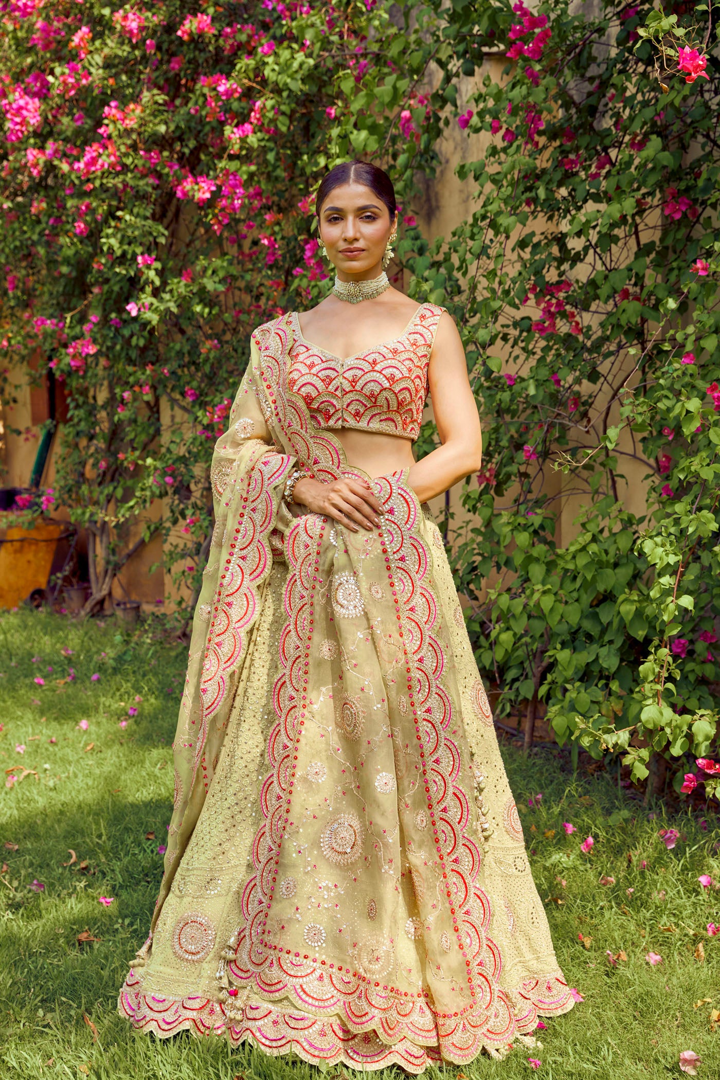 Pista green chikankari lehenga set