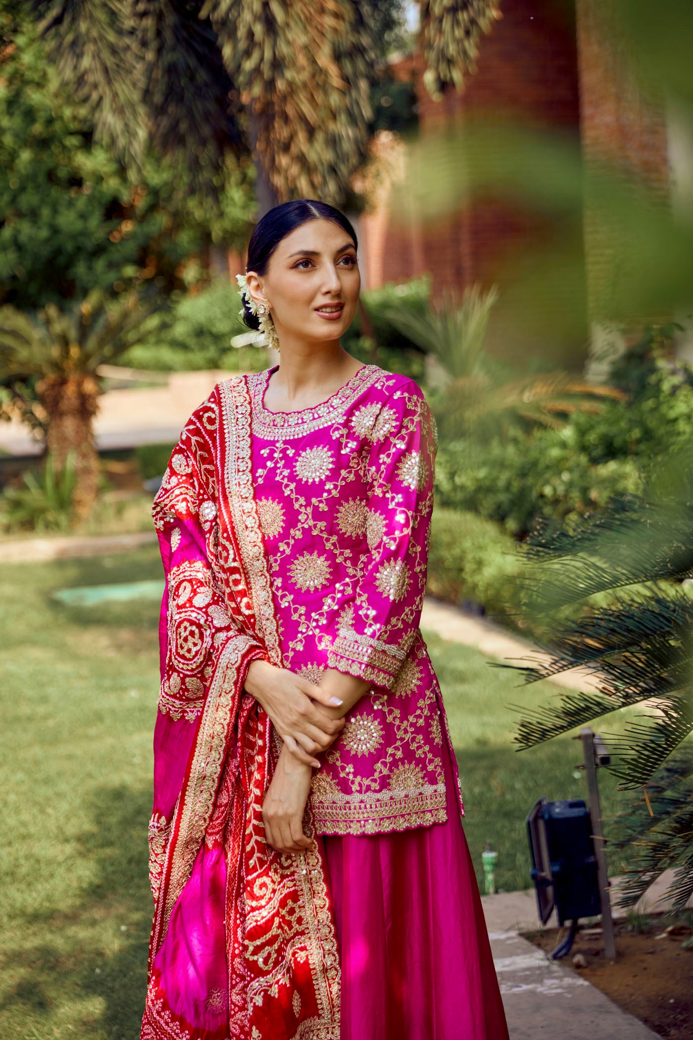 Hot Pink Embroidered Kurta Sharara Set