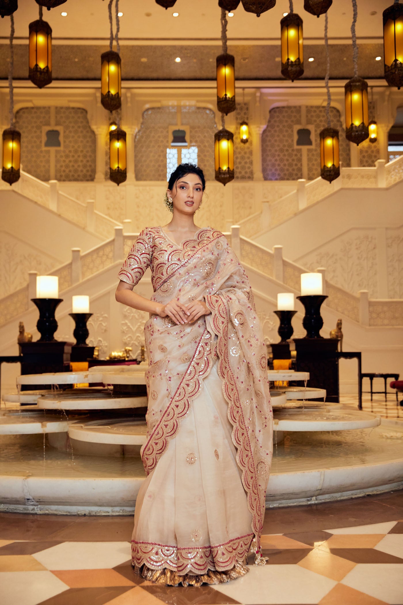 Ivory organza saree set