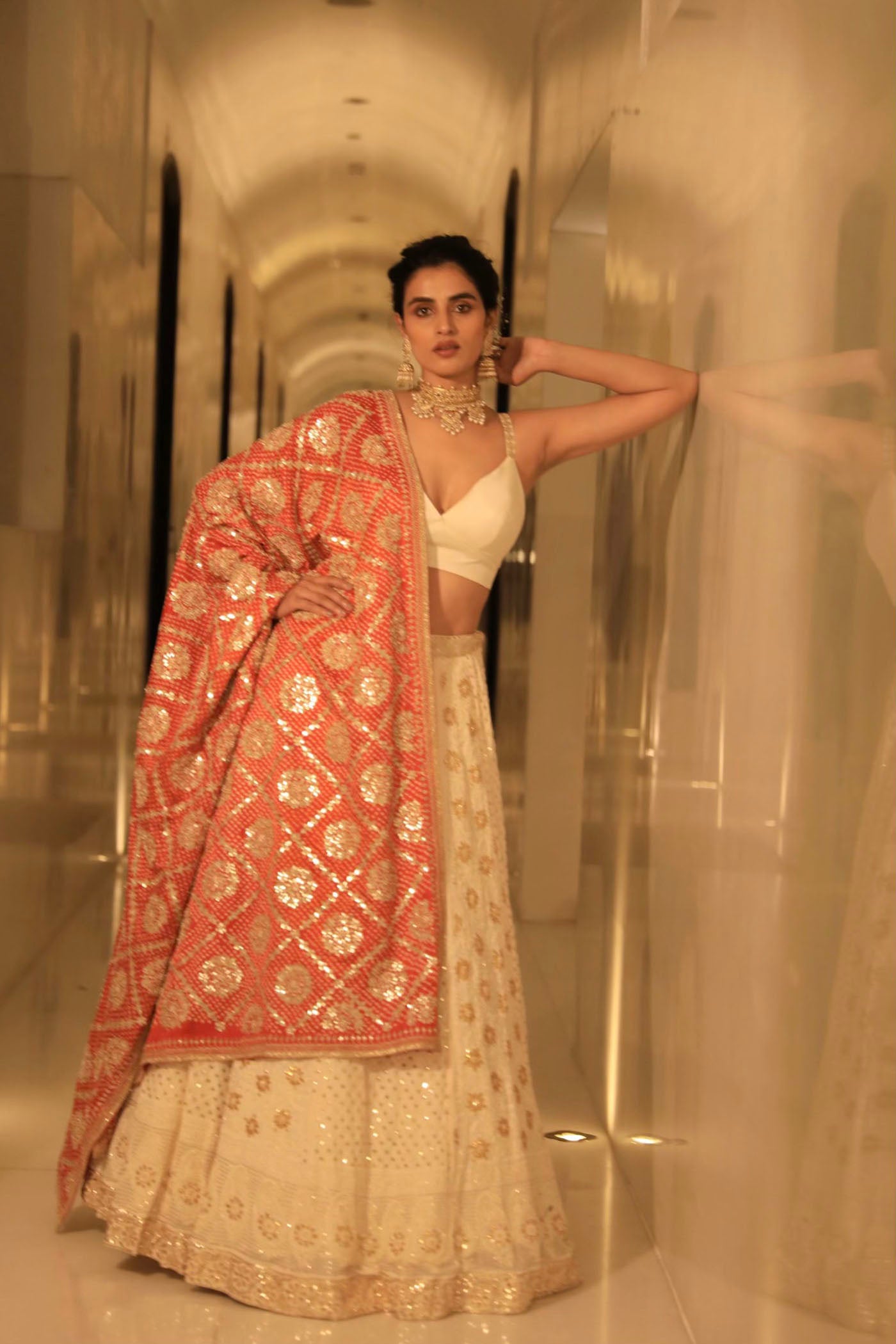 IVORY CHIKANKARI LEHENGA SET