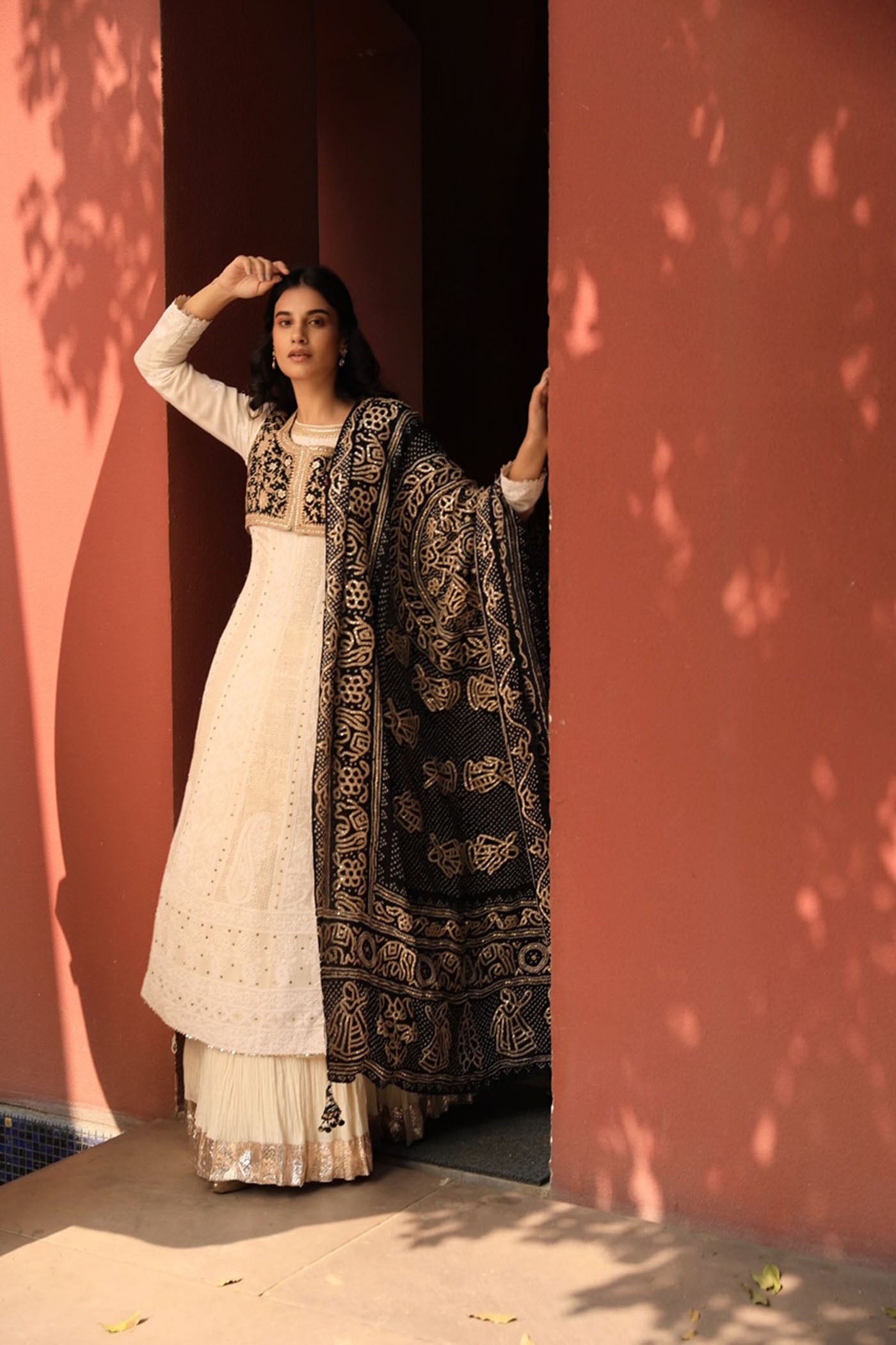 Ivory chikankari anarkali set