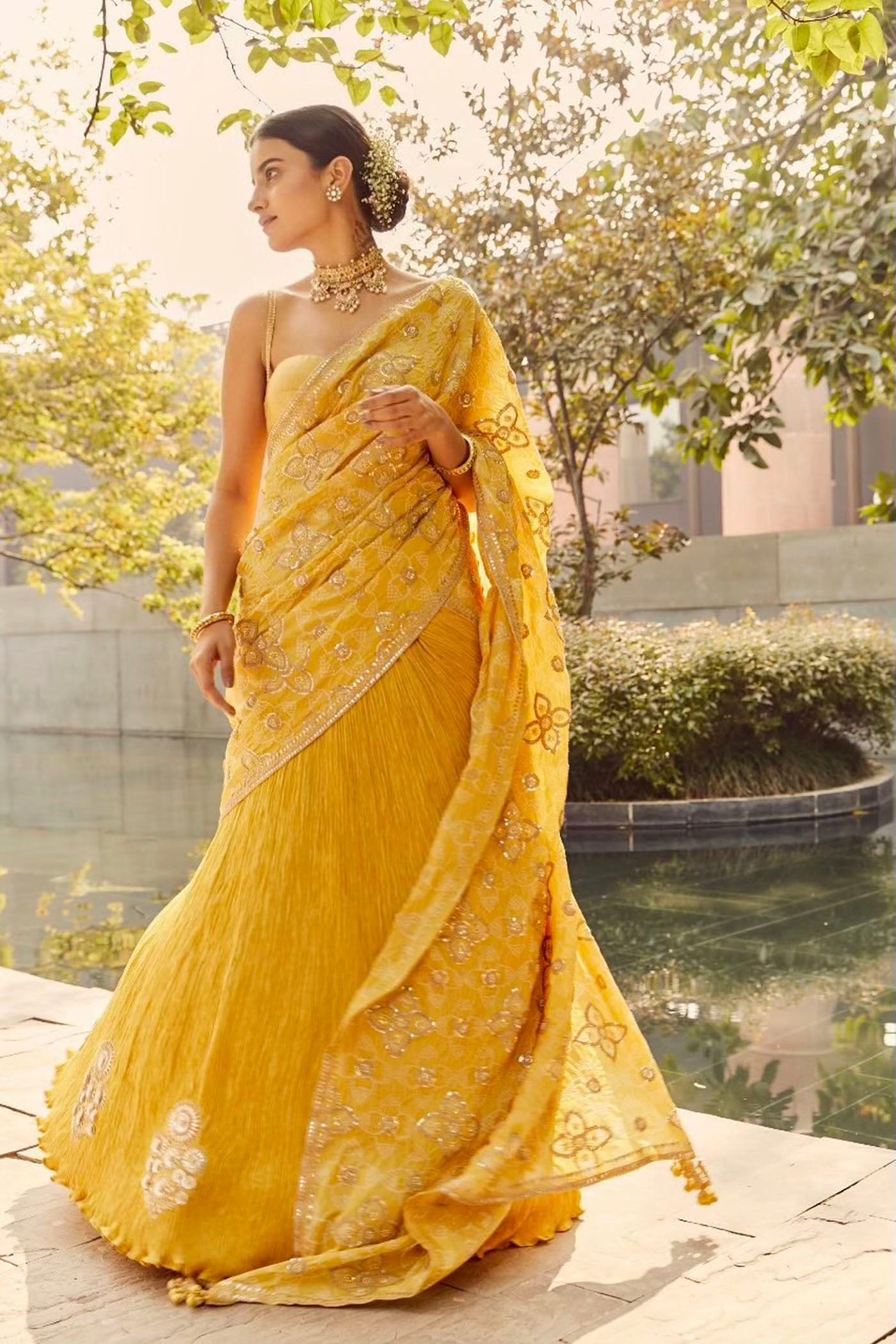 Yellow crush lehenga Saree
