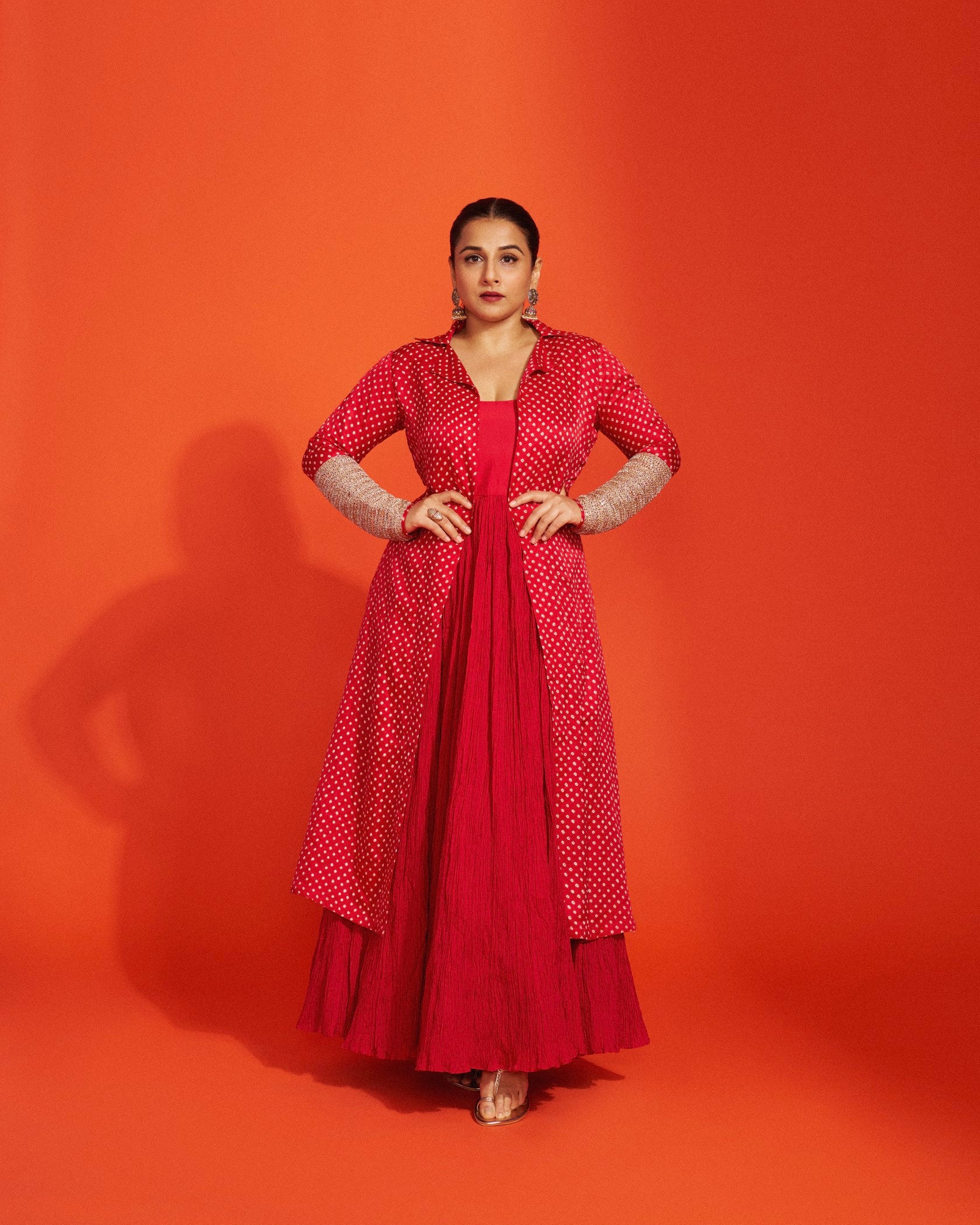 Red Crush inner with bandhni jacket set