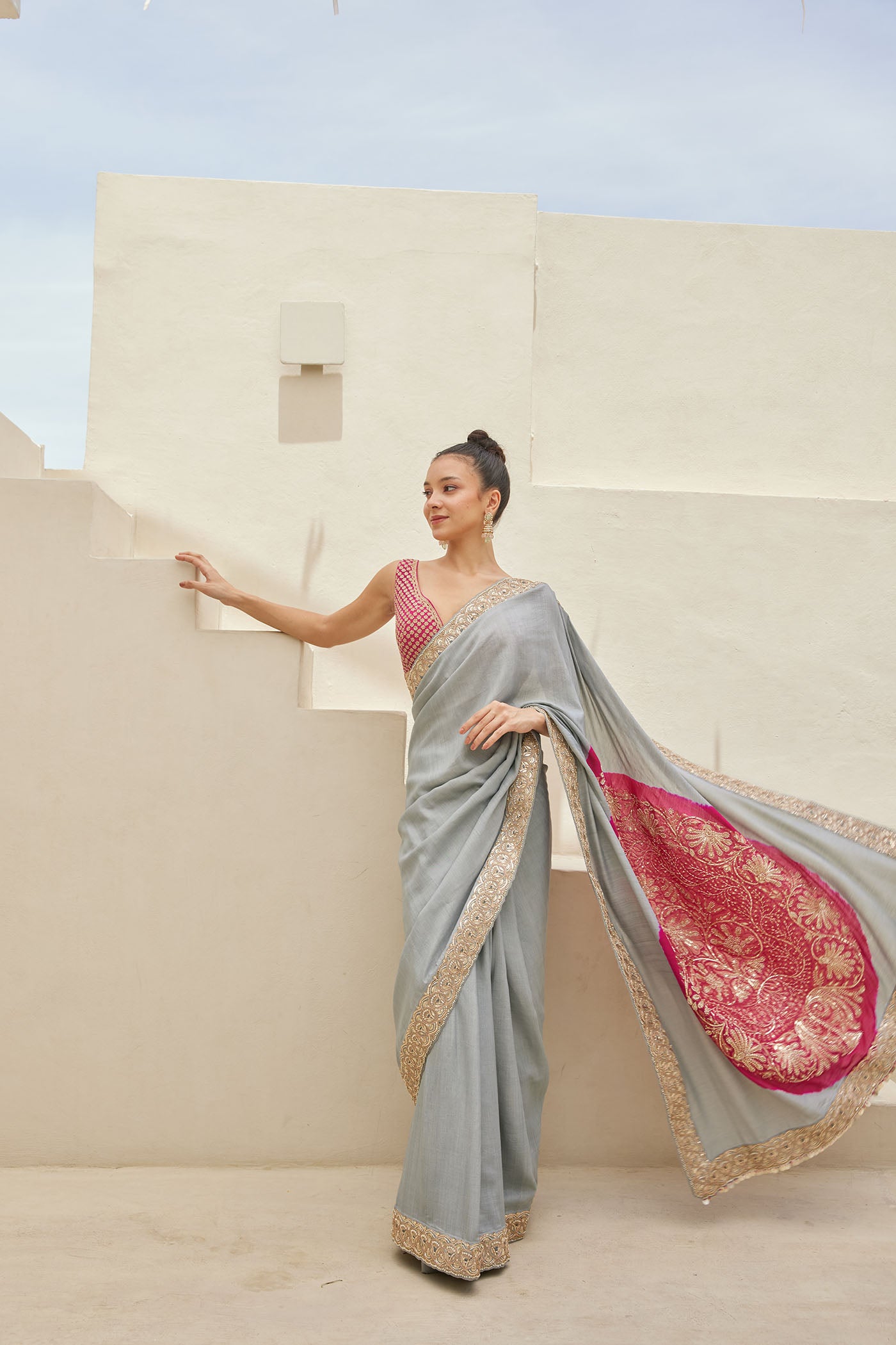 Ice Grey Saree Set