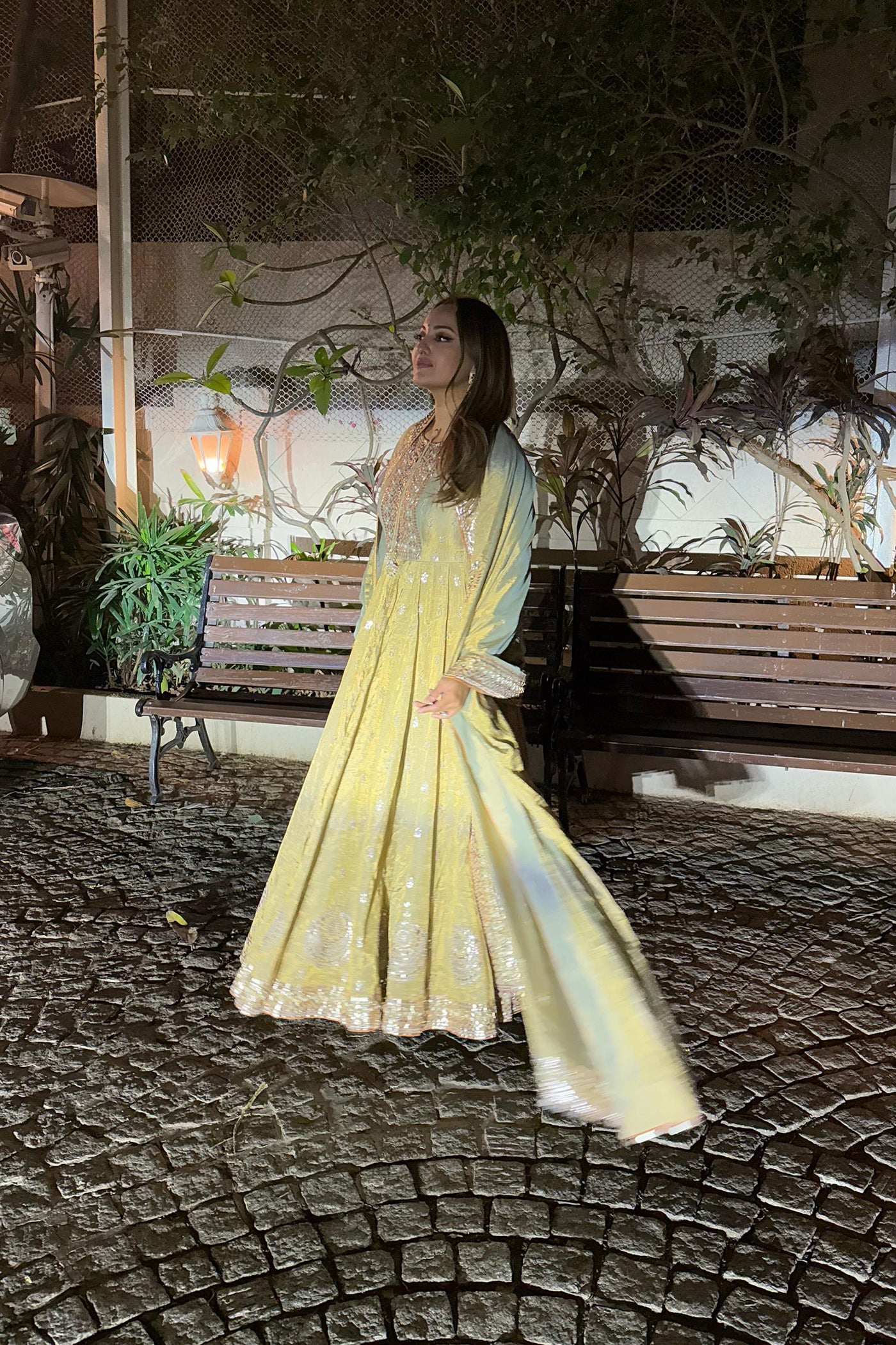 IVORY GEORGETTE CHIKANKARI ROSE MUKAISH ANARKALI SET