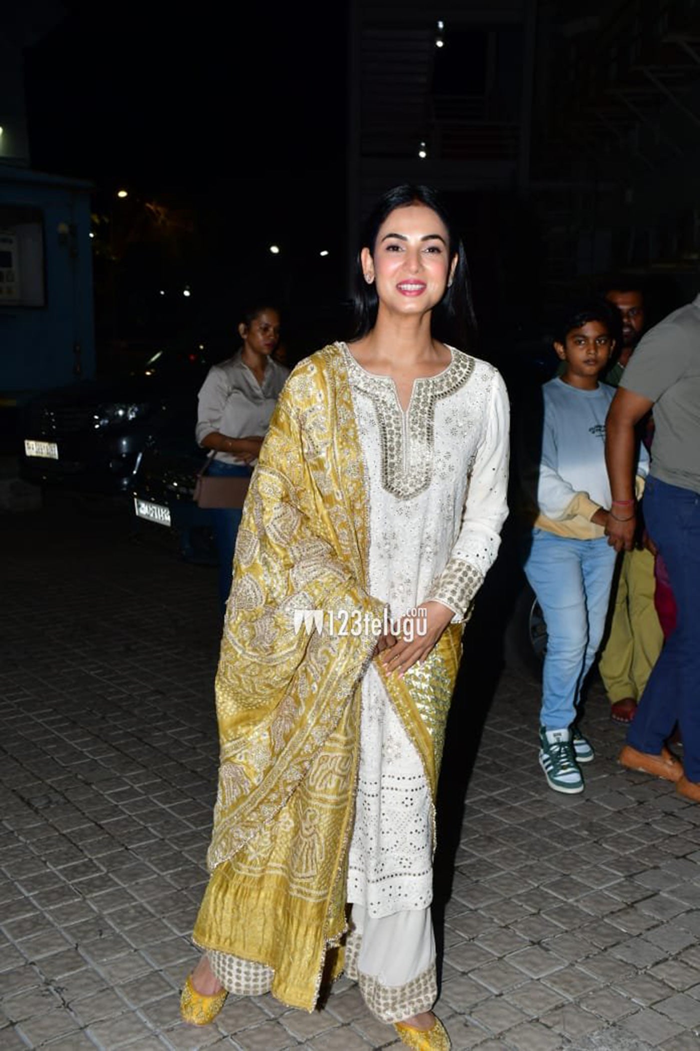 Ivory Embroidered Chikan Kurta Set with Yellow Bandhni Dupatta