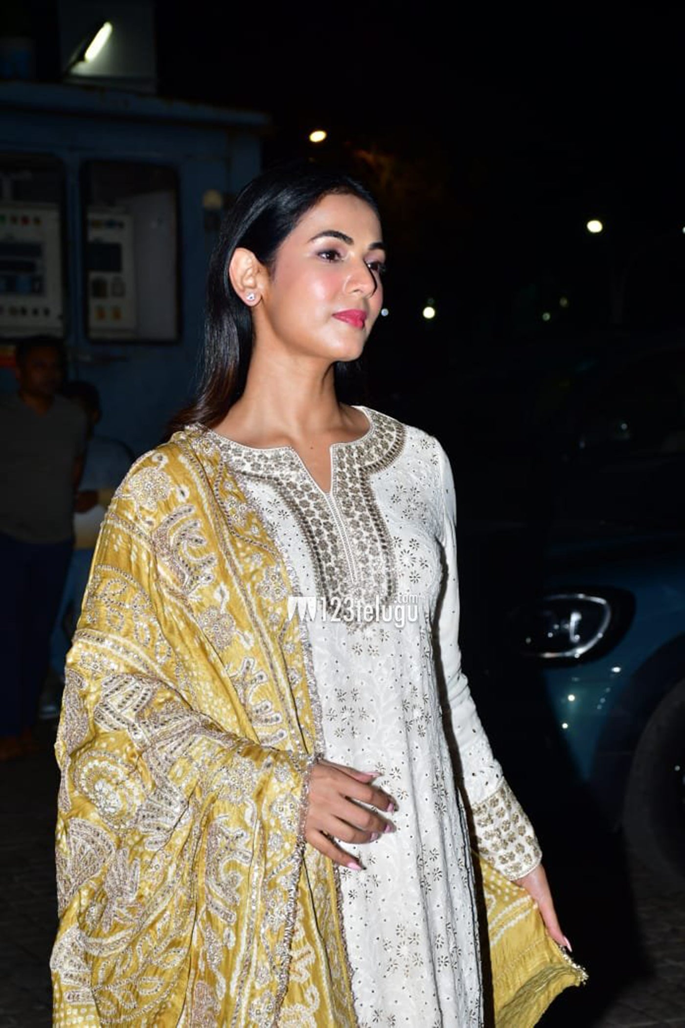 Ivory Embroidered Chikan Kurta Set with Yellow Bandhni Dupatta