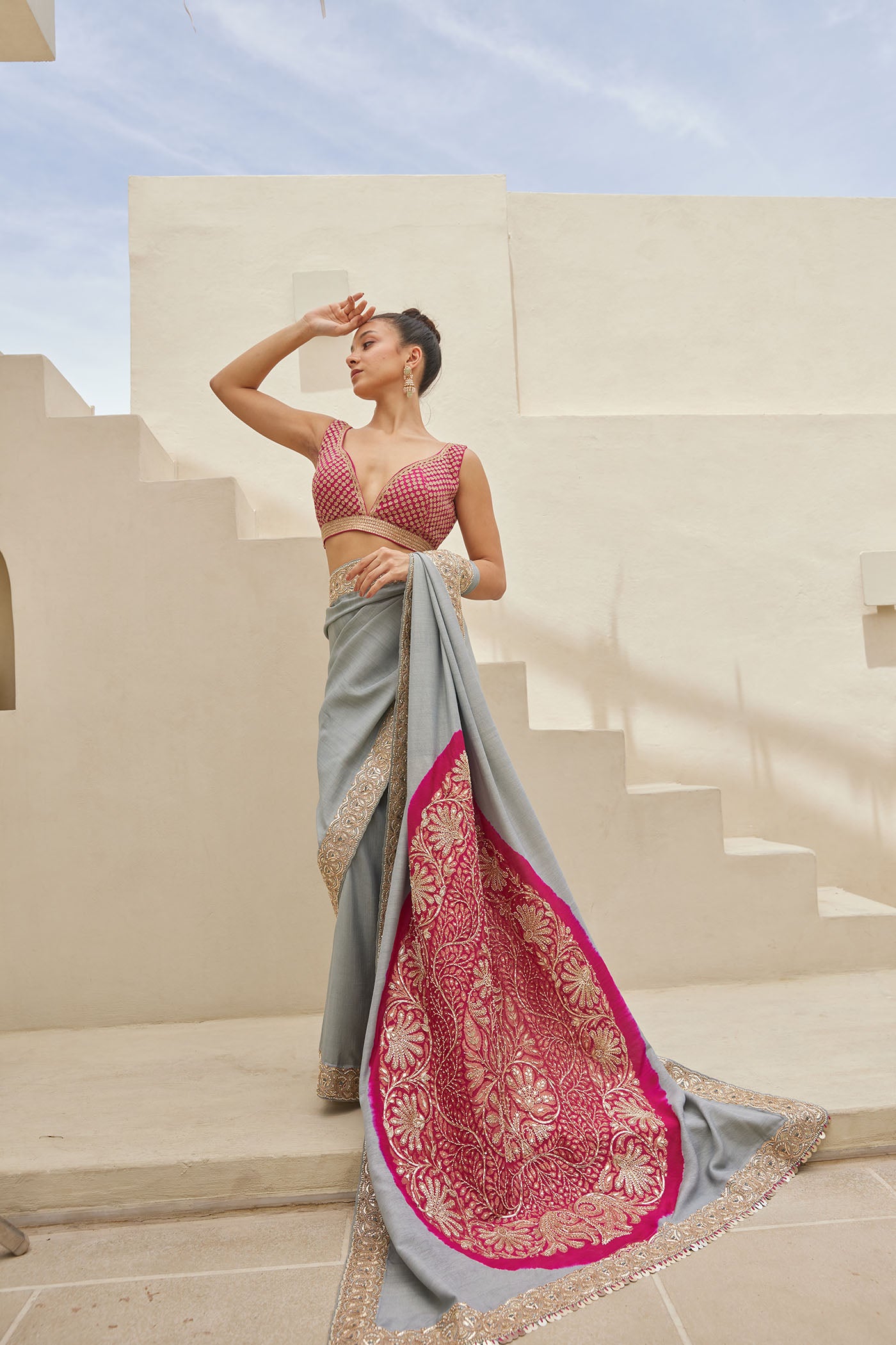 Ice Grey Saree Set