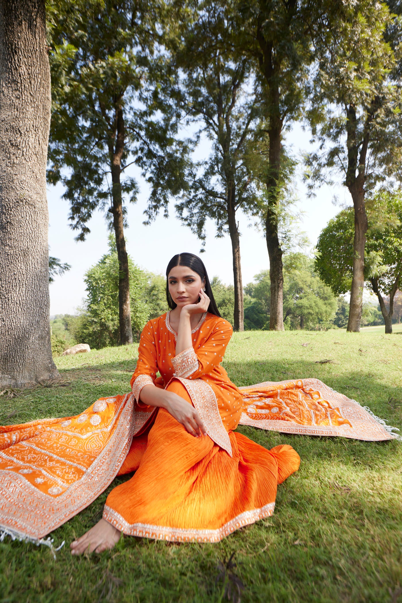Orange Kurta Sharara Set with Embroidered Dupatta