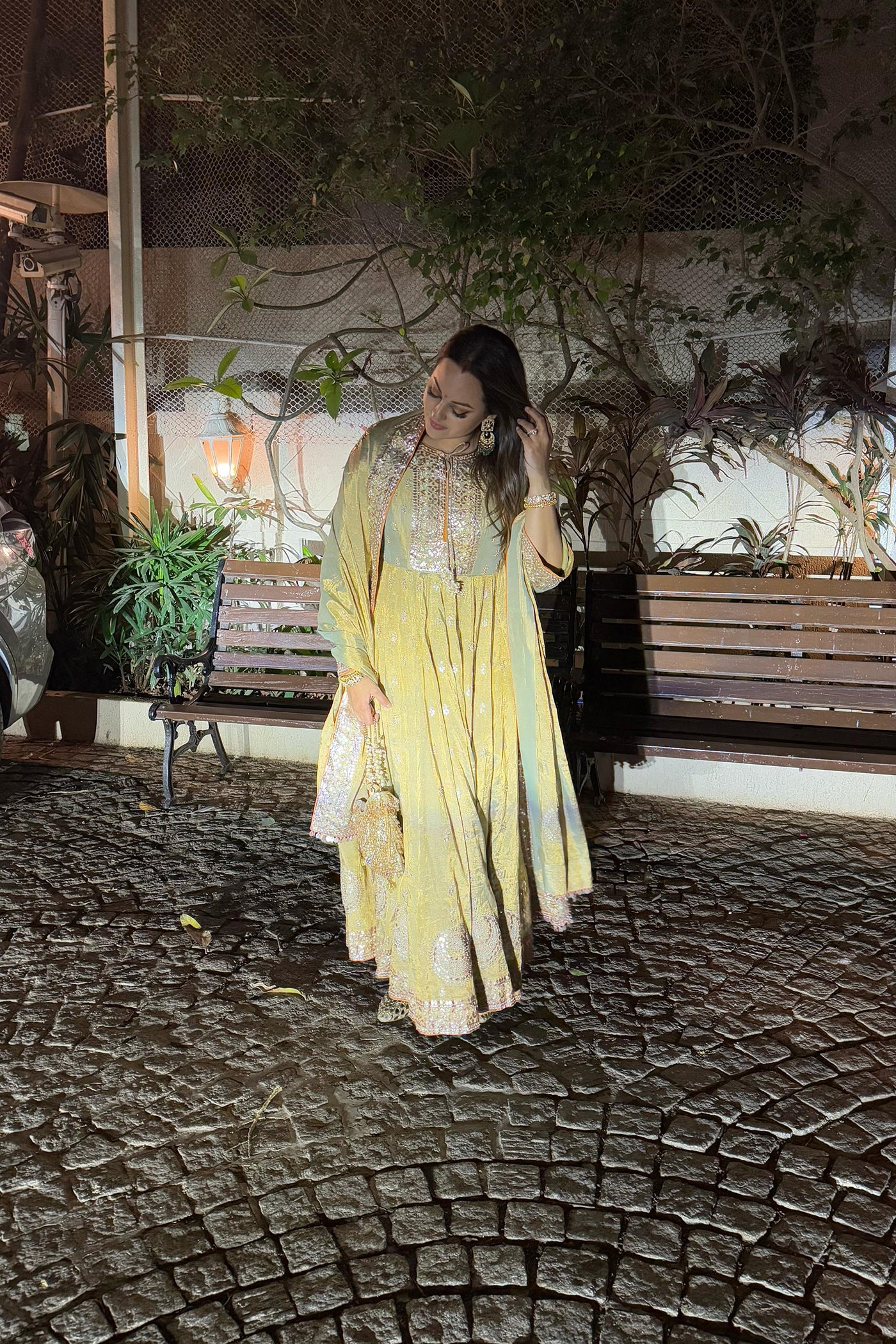 IVORY GEORGETTE CHIKANKARI ROSE MUKAISH ANARKALI SET