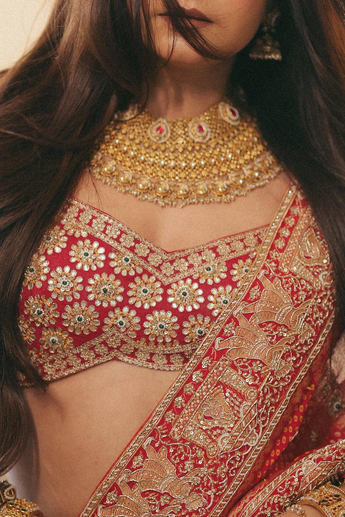 Radhika Bhardwaj In Royal Red Ghatchola Bandhani Saree Set