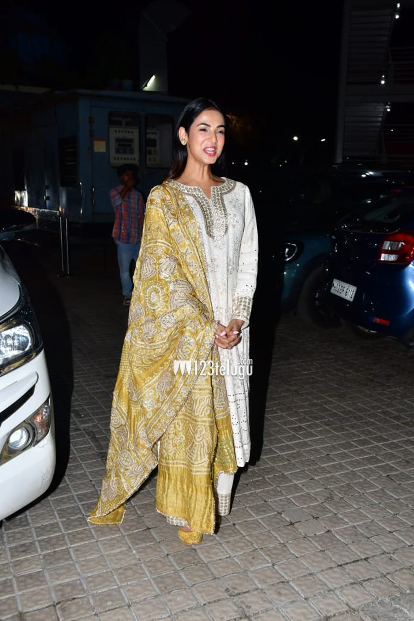 Ivory Embroidered Chikan Kurta Set with Yellow Bandhni Dupatta