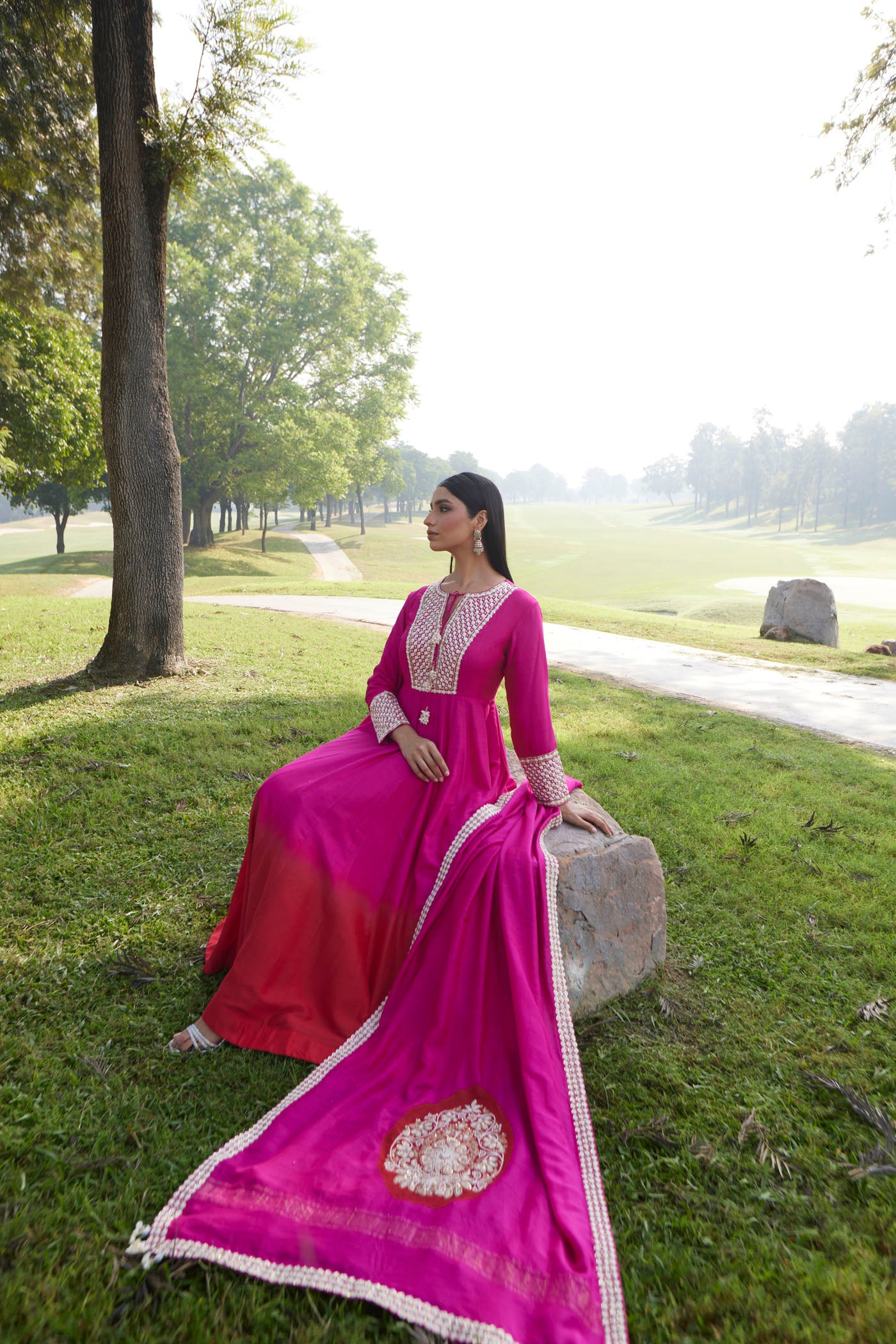 Cherry Red & Pink Anarkali Set