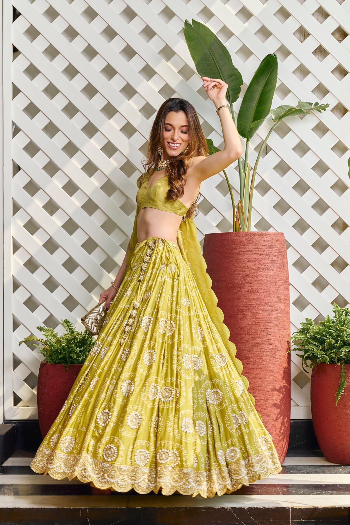Green Gajji Silk Bandhani Lehenga Set