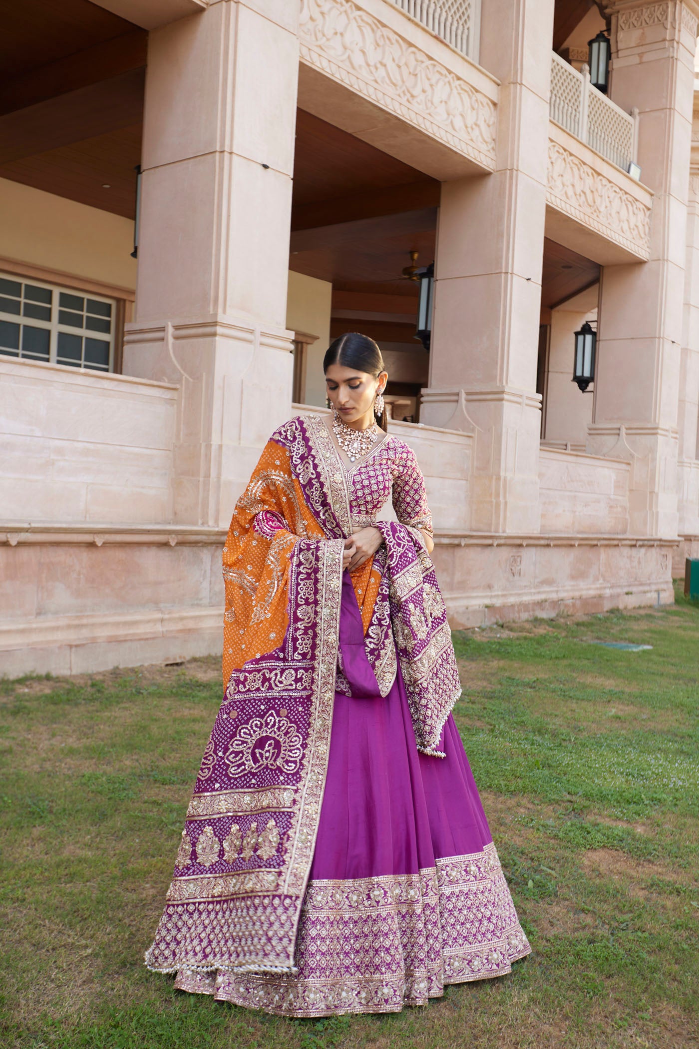 Purple Dupion Silk Embroidered Lehenga Set