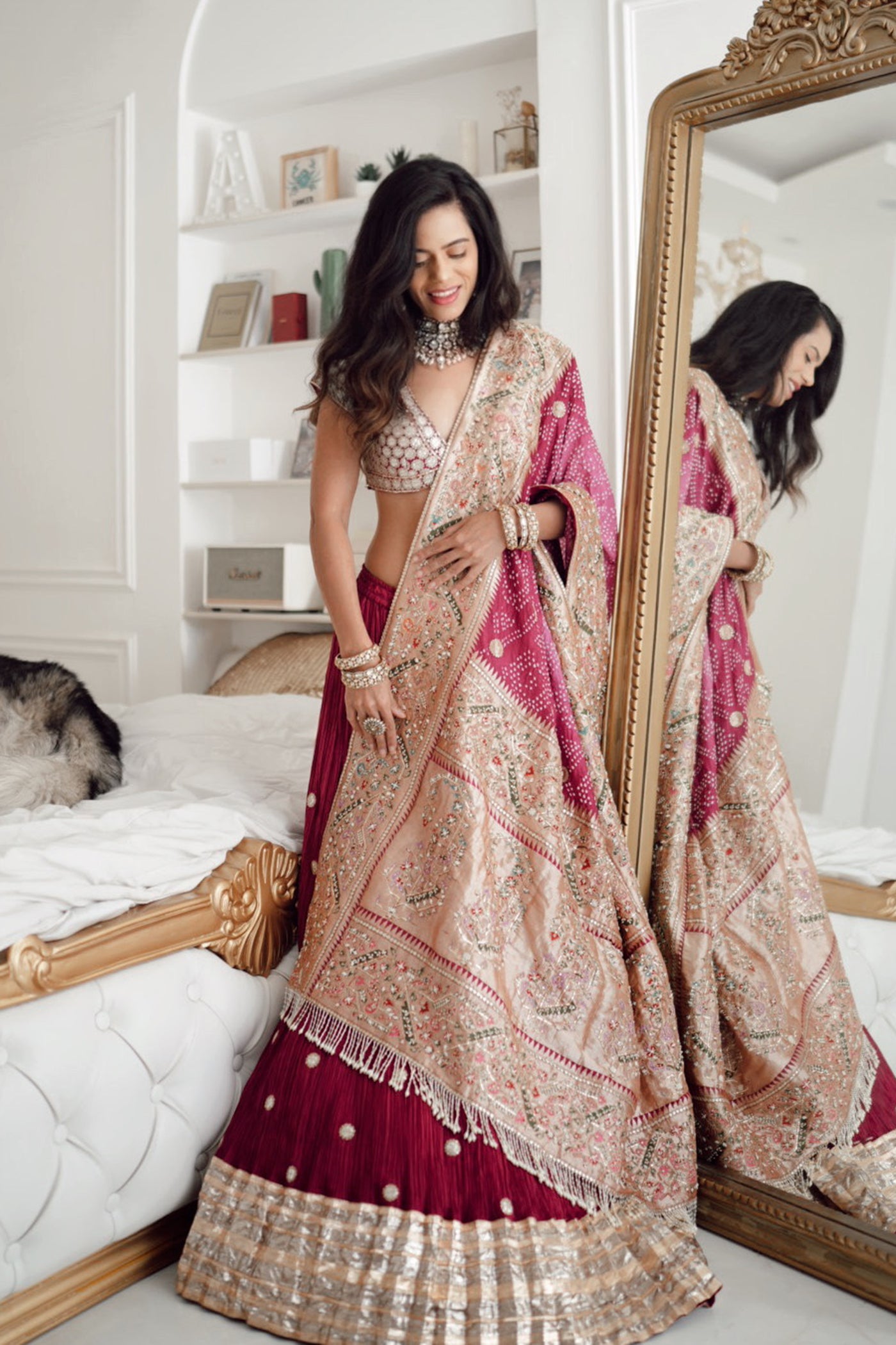 Purple Crushed Silk Lehnga Set