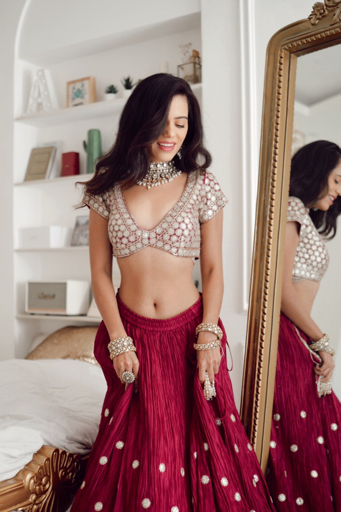 Purple Crushed Silk Lehnga Set