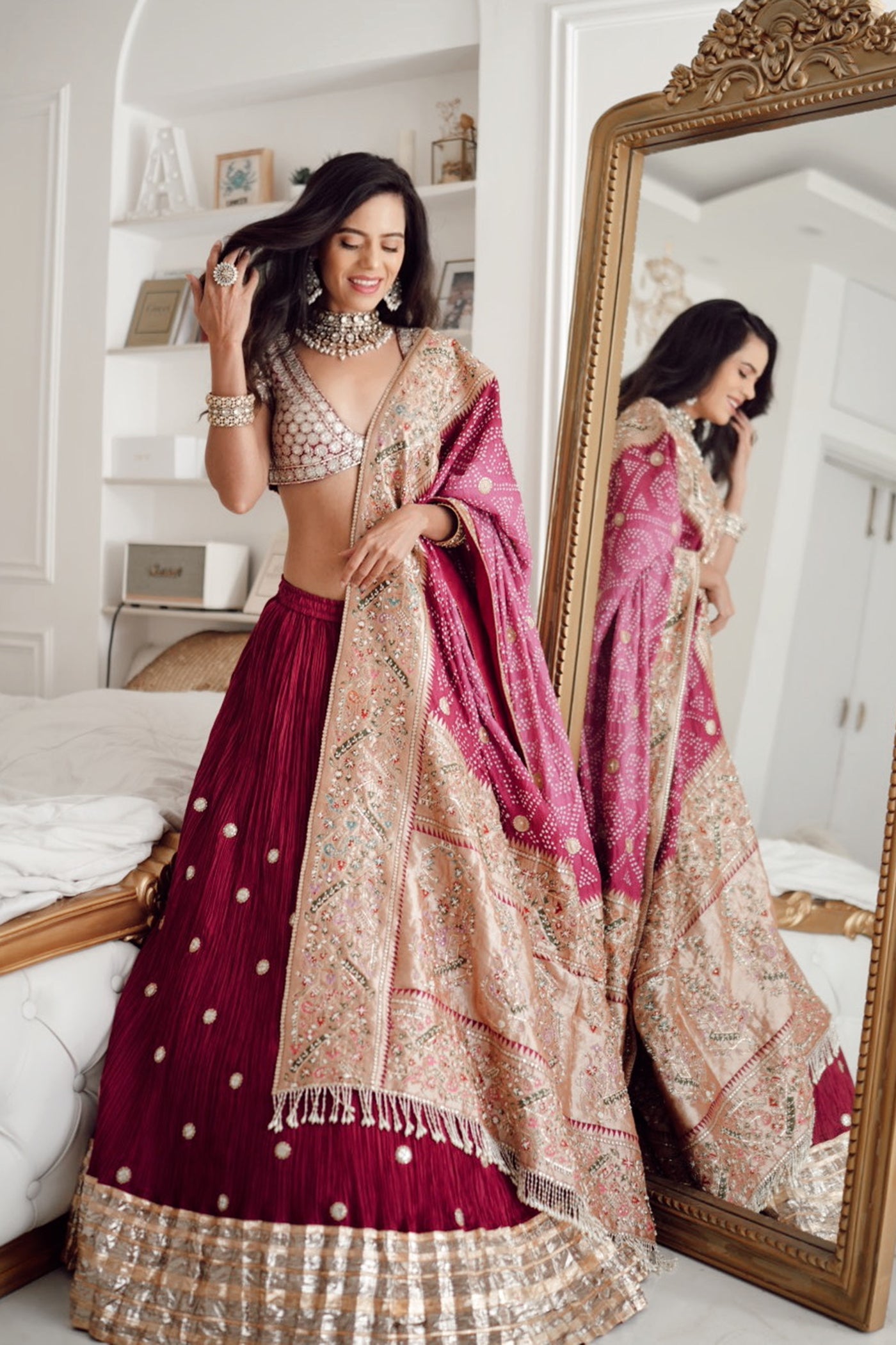 Purple Crushed Silk Lehnga Set