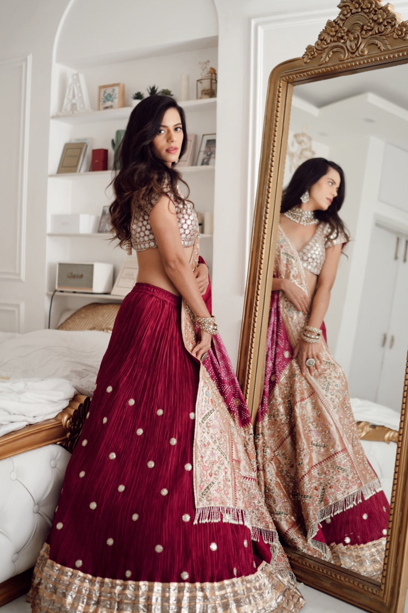 Purple Crushed Silk Lehnga Set