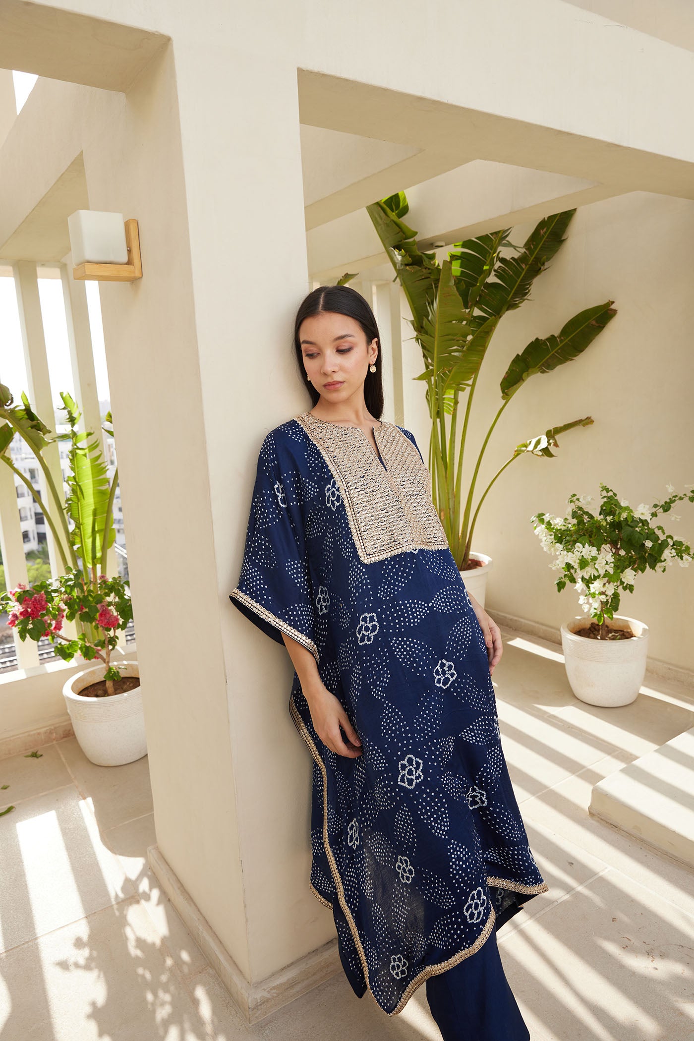 Blue Bandhani Kaftan Set