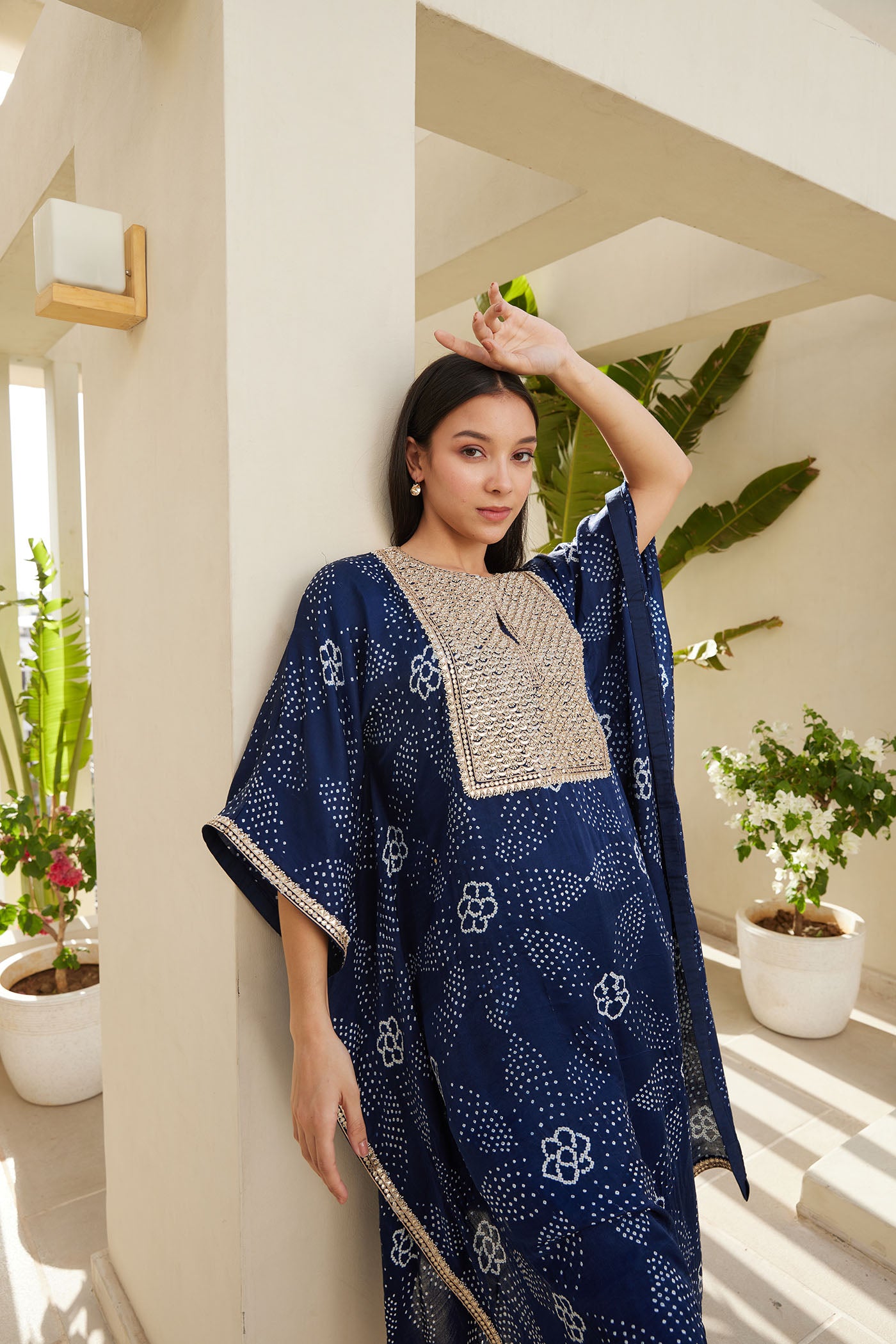 Blue Bandhani Kaftan Set