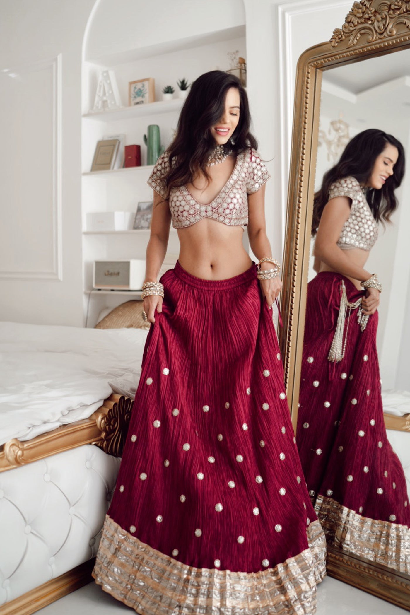 Purple Crushed Silk Lehnga Set