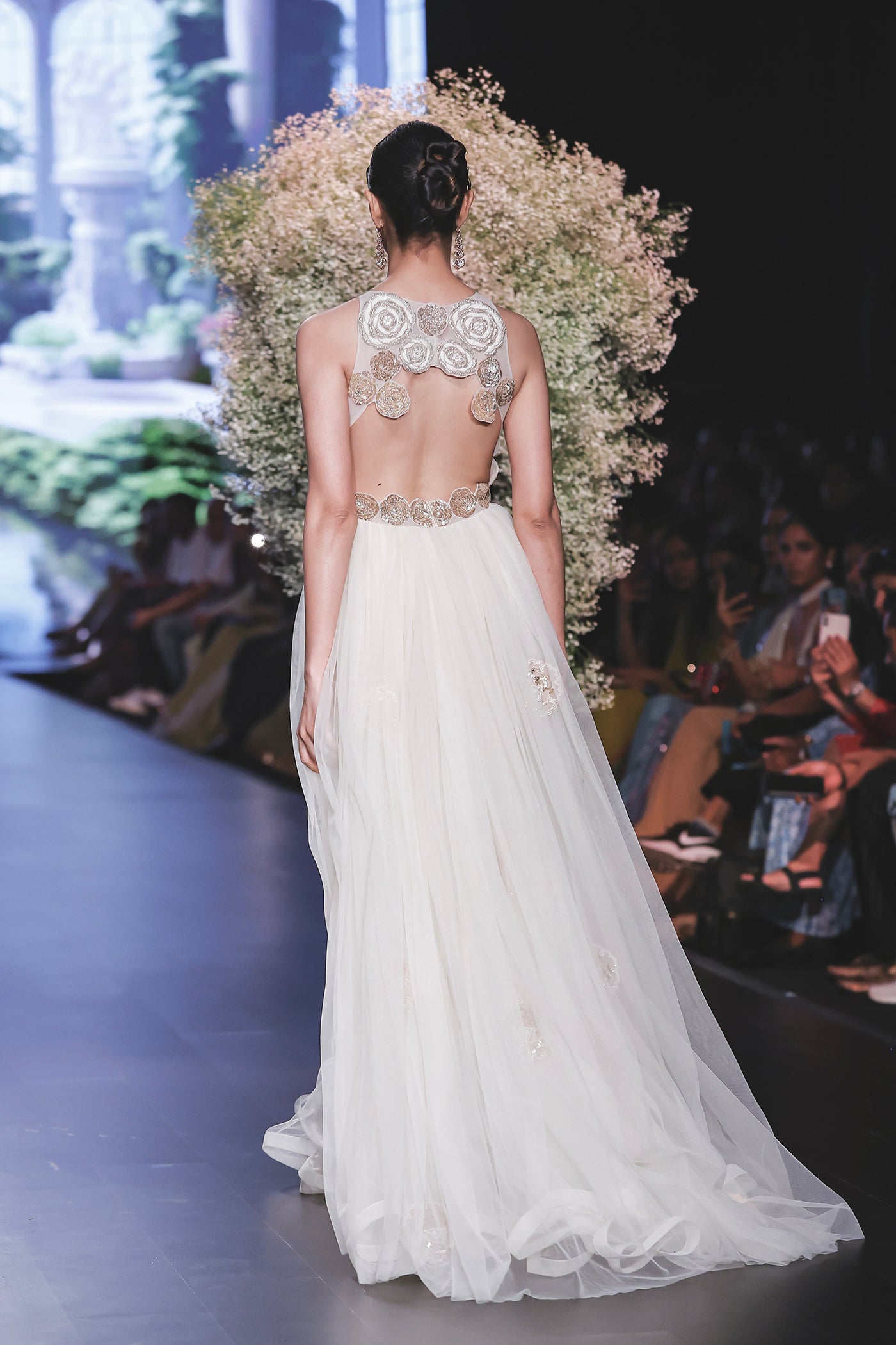 Ivory Floral-Embellished Tulle Gown