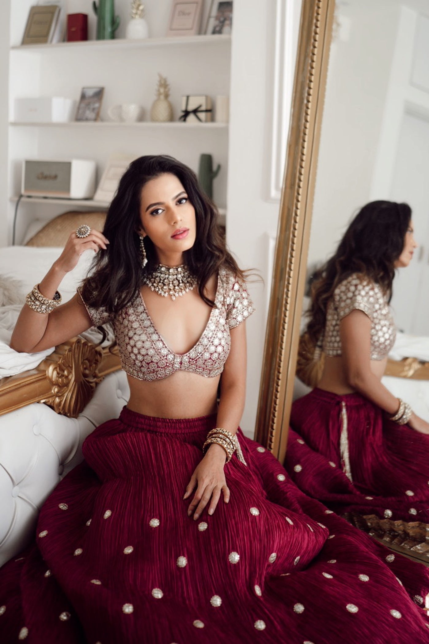 Purple Crushed Silk Lehnga Set