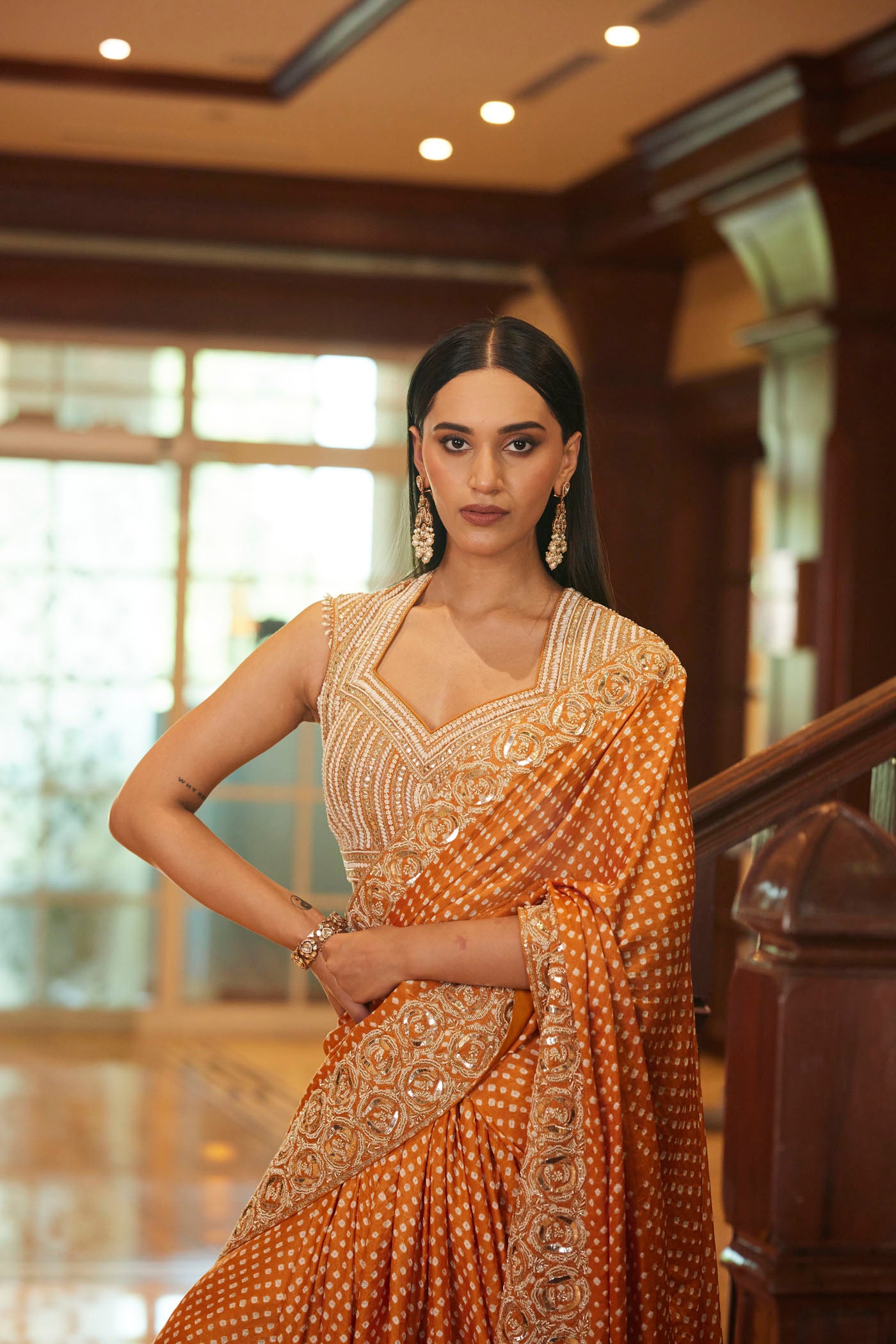 Orange Bandhani Saree set