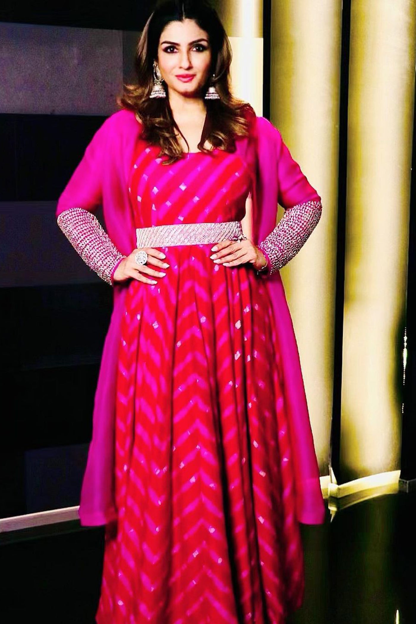 Fuchsia Organza Jacket Set with Mothra-Dyed Inner