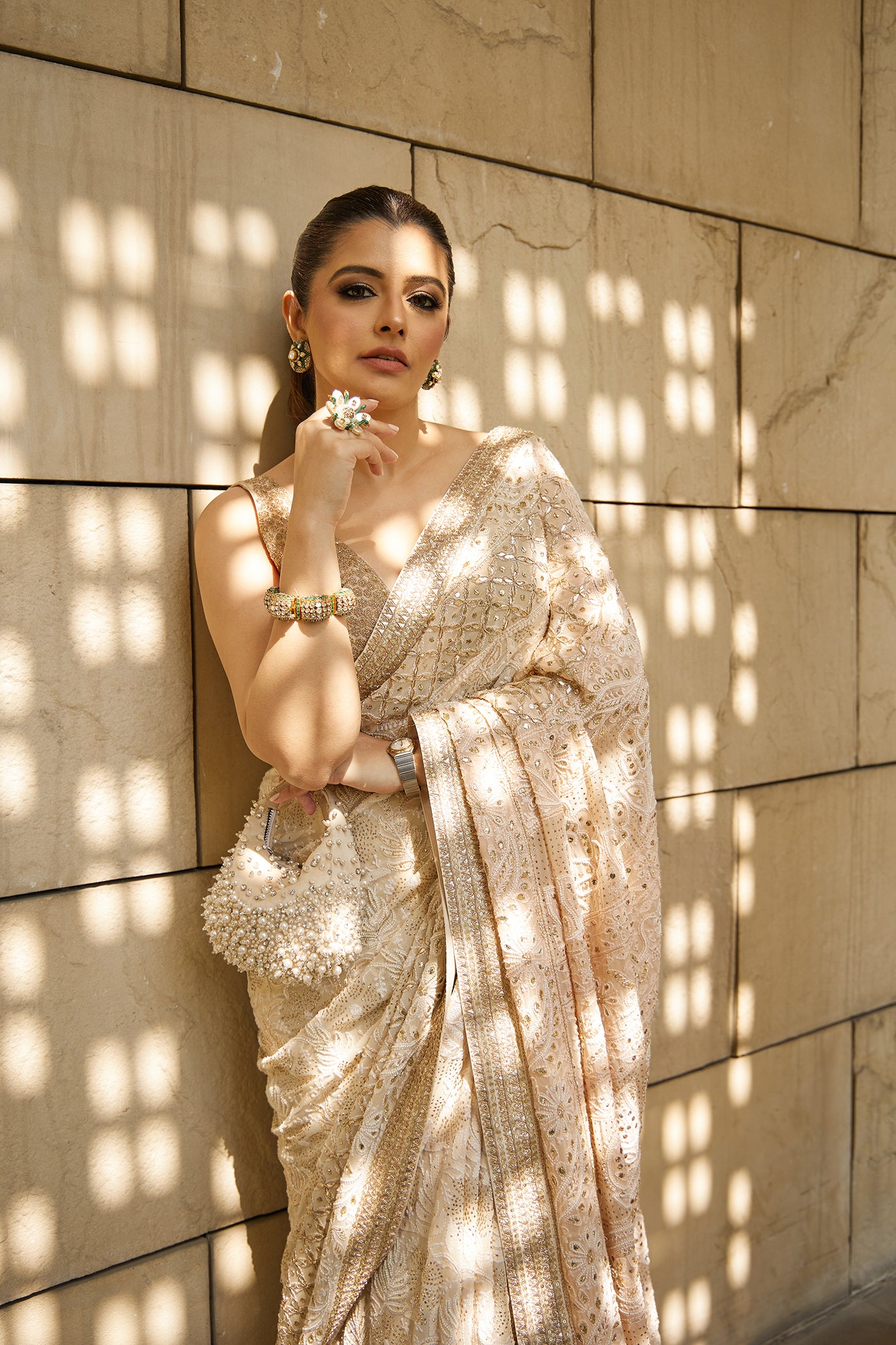 Ivory Chikankari Saree